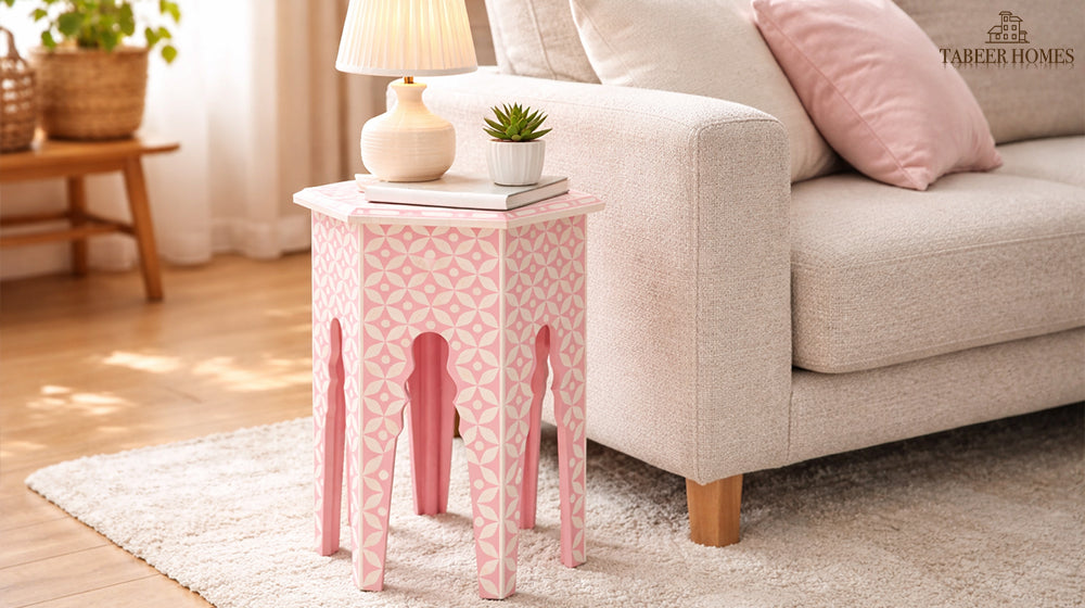 pink round side table