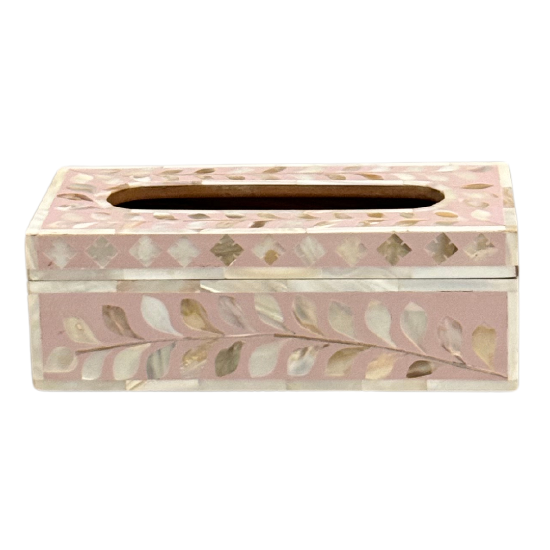 Bone Inlay Floral top Tissue Box Holder - Pink