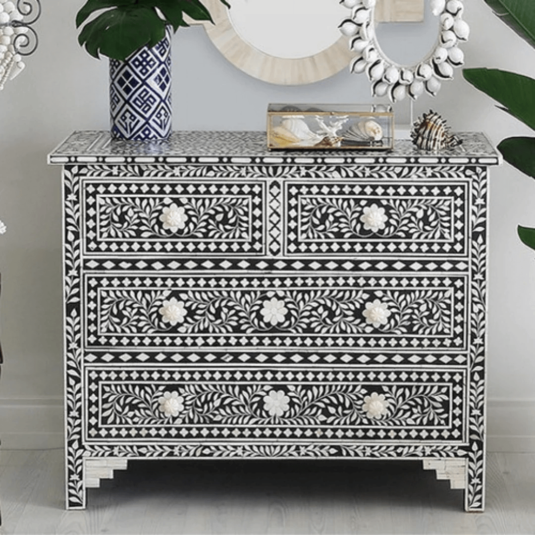 Jade Chest of Drawers - Black Bone Inlay - Tabeer Homes
