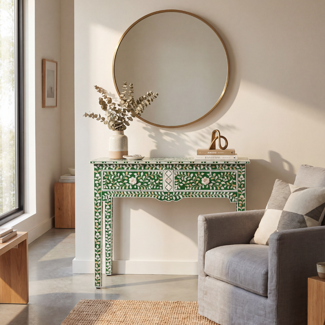 Iris Console & Dresser – Green Mother of Pearl Inlay