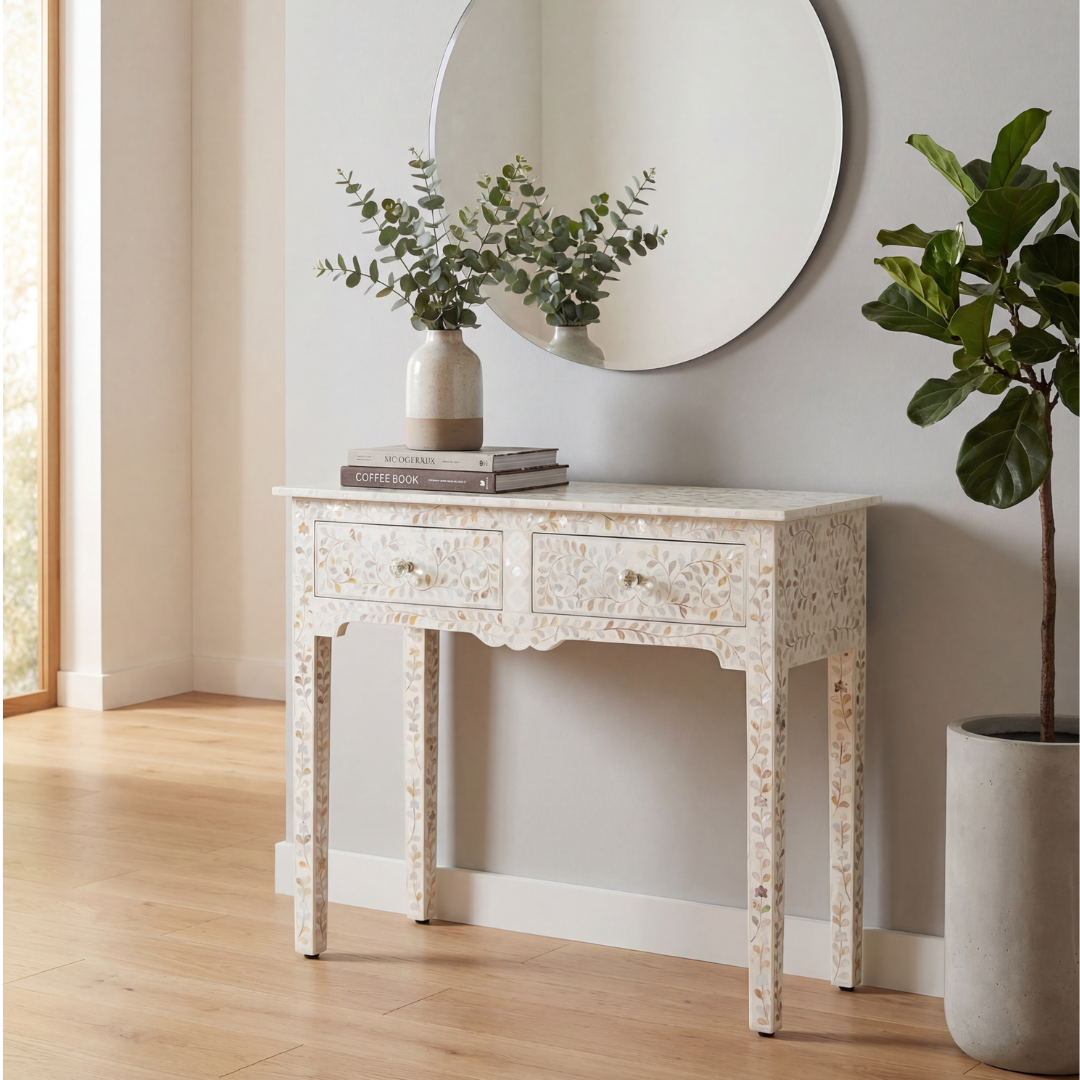 Iris Console & Dresser – White Mother of Pearl Inlay
