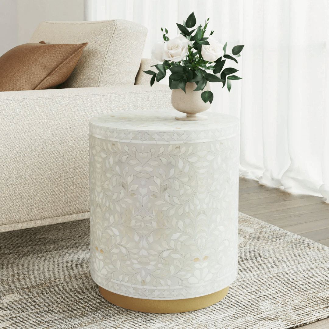 Jade Side Table - White Bone Inlay - Tabeer Homes