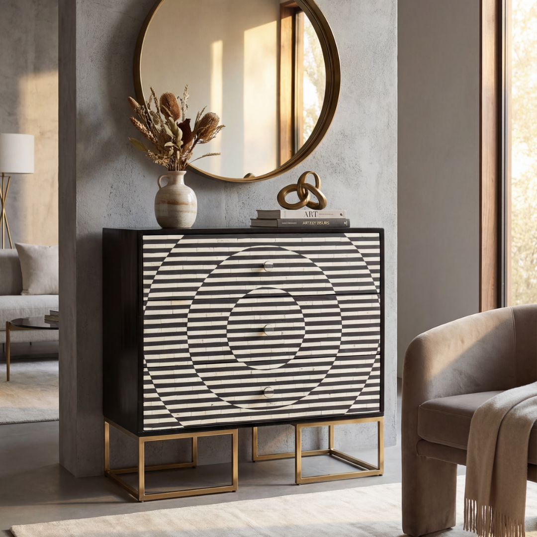 Alisha Chest of Drawers - Black & White Bone Inlay