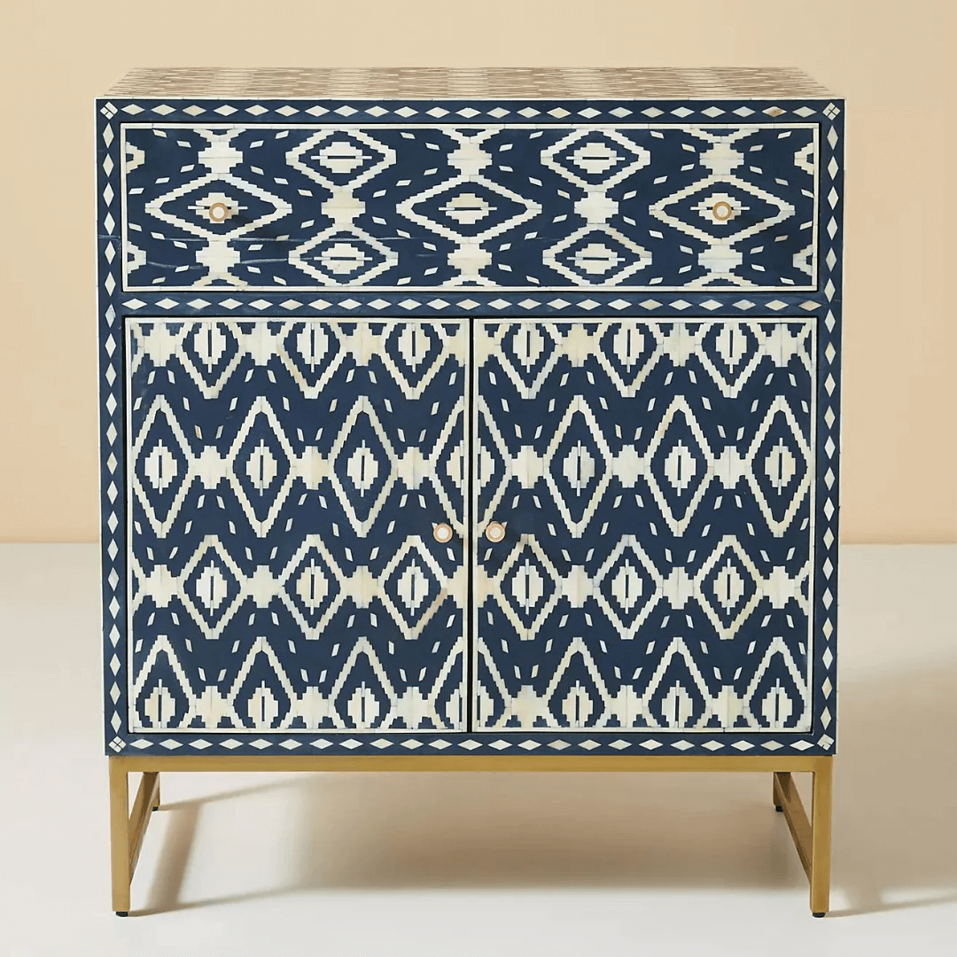 Jade Cabinet - Blue & White Bone Inlay - Tabeer Homes