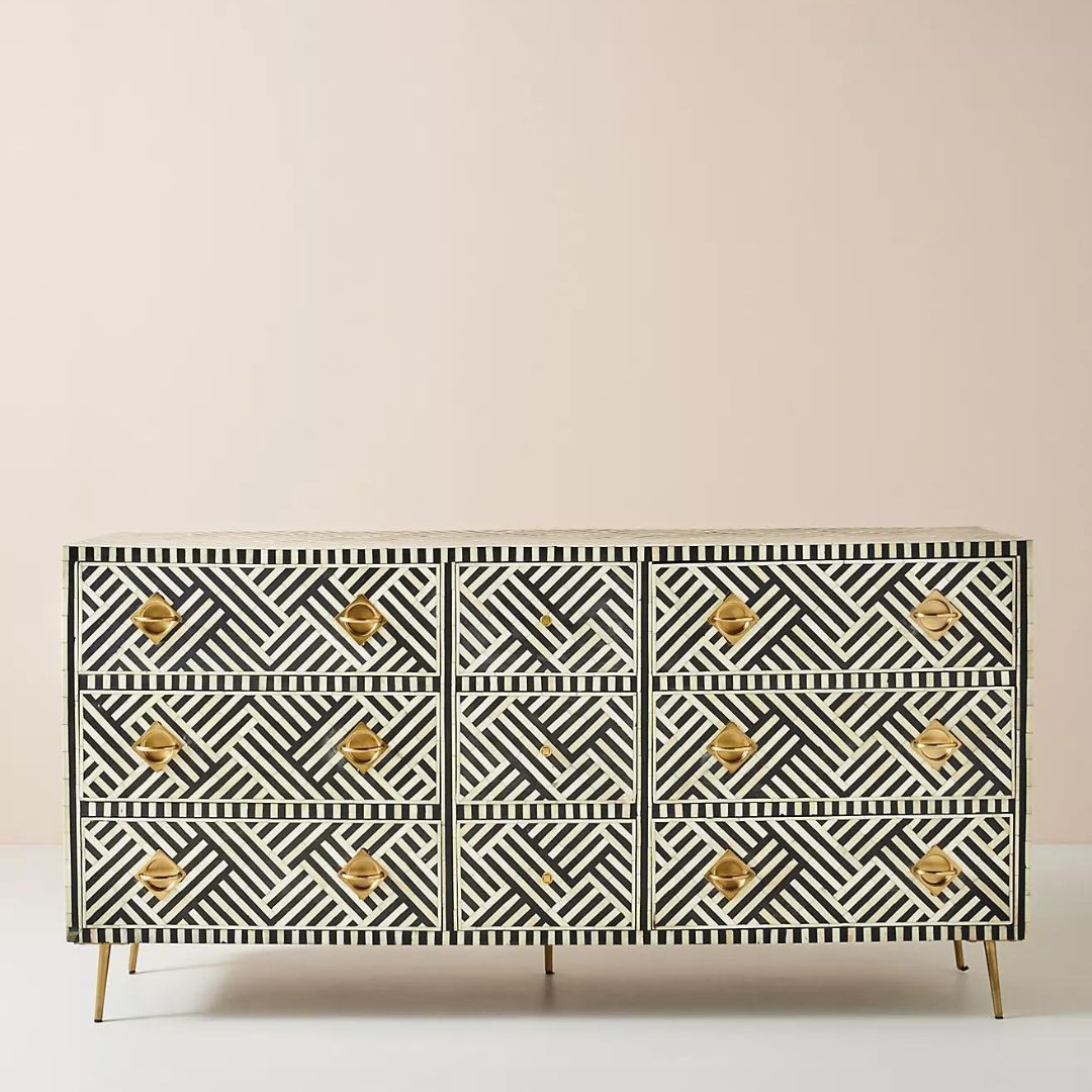Ameerah Chest of Drawers - Black & White Bone Inlay - Tabeer Homes