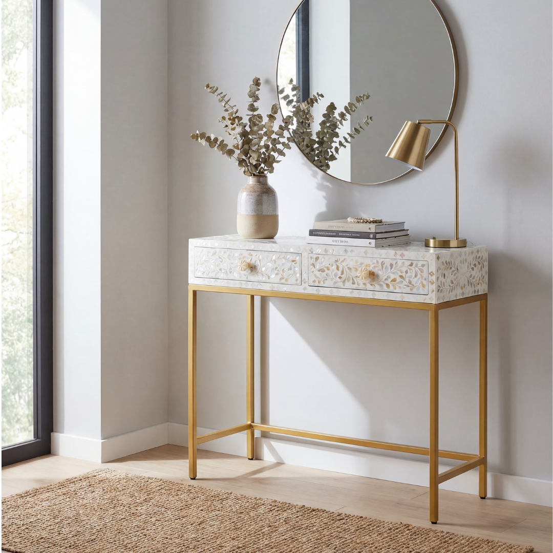 Iris Mini Dresser Console - White Mother of Pearl Inlay
