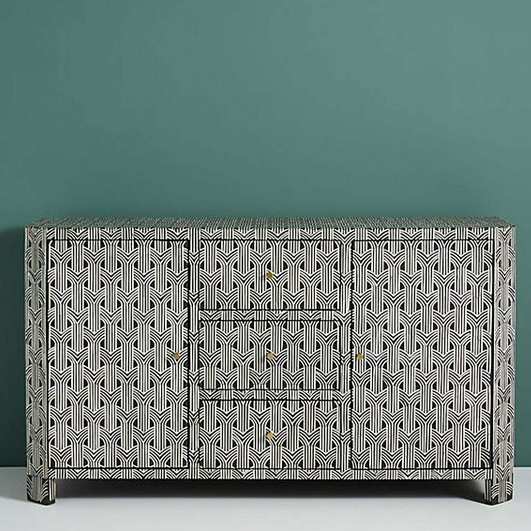 Tamia Sideboard Buffet - Black & White Bone Inlay