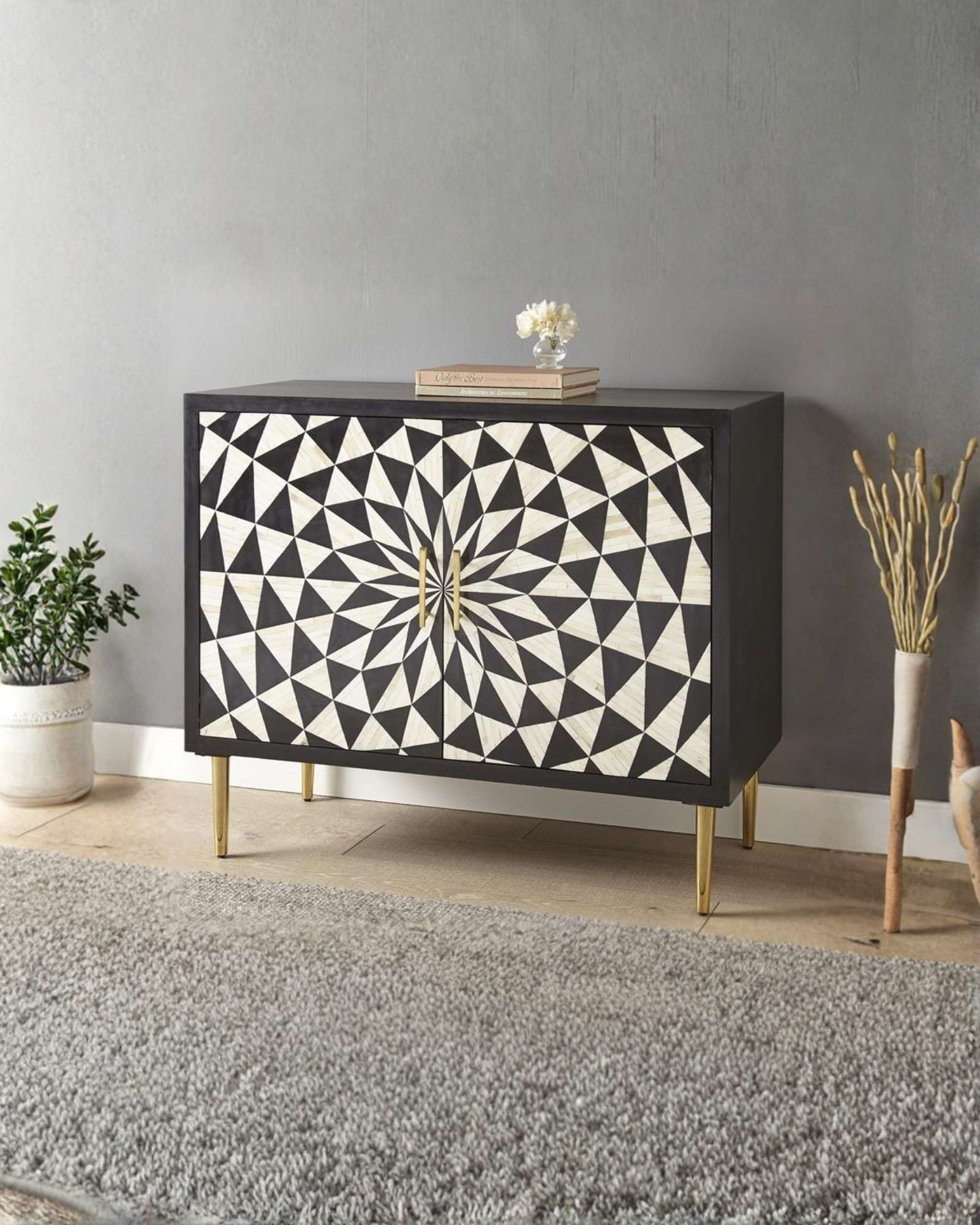 Aatma Cabinet - Black & White Bone Inlay - Tabeer Homes