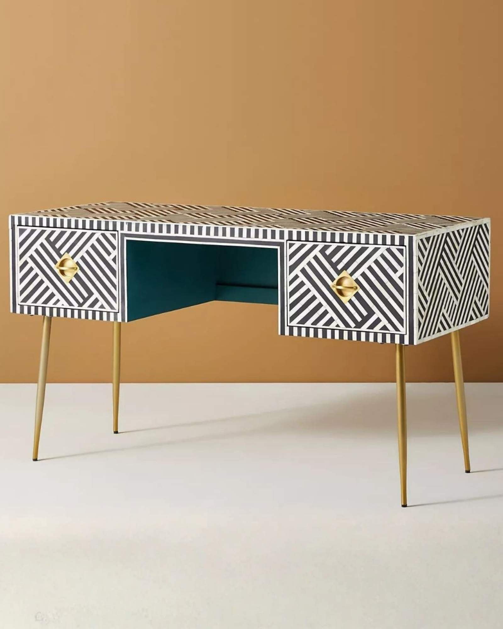 Ameerah Console Desk - Black & White Bone Inlay - Tabeer Homes