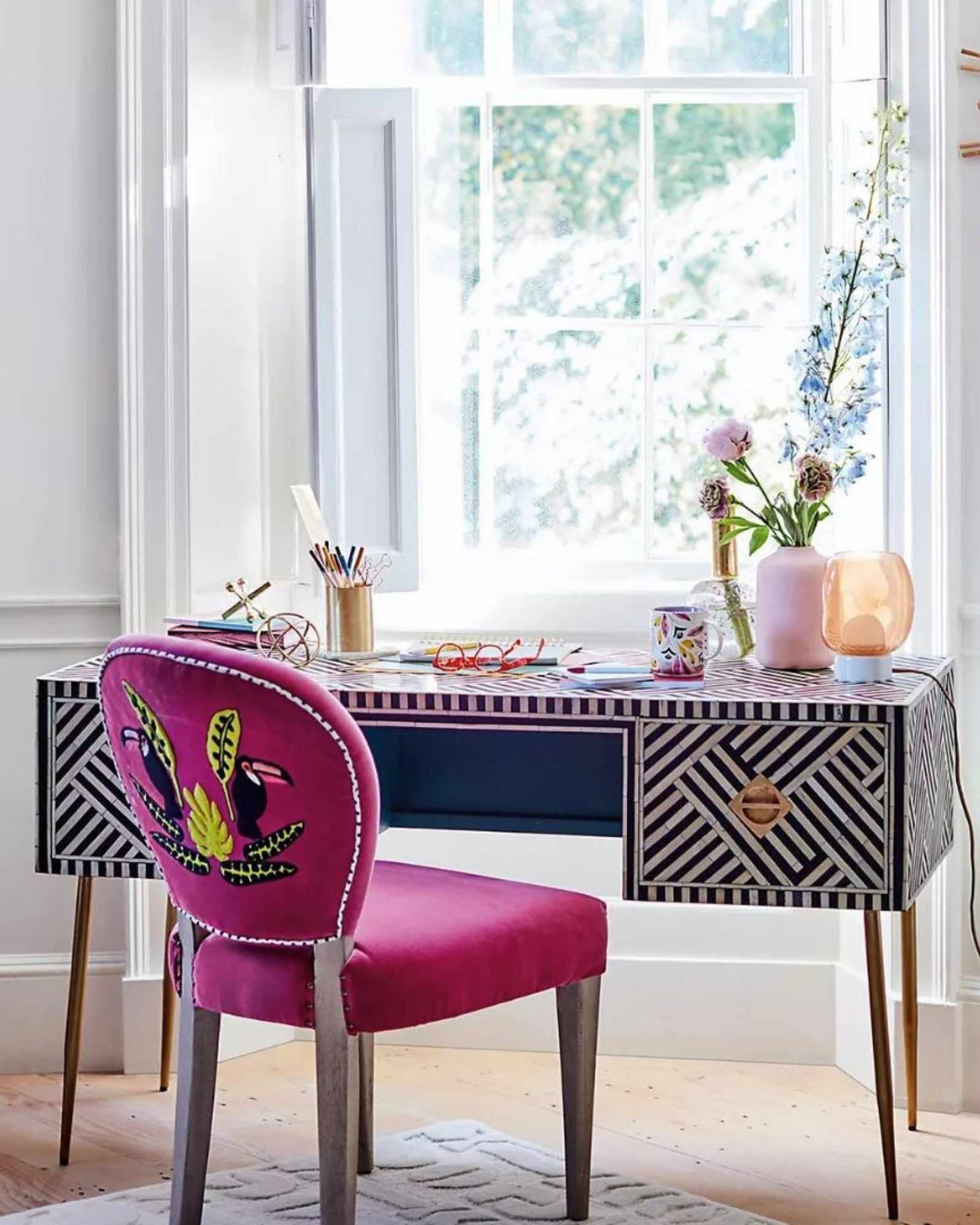 Ameerah Console Desk - Black & White Bone Inlay - Tabeer Homes