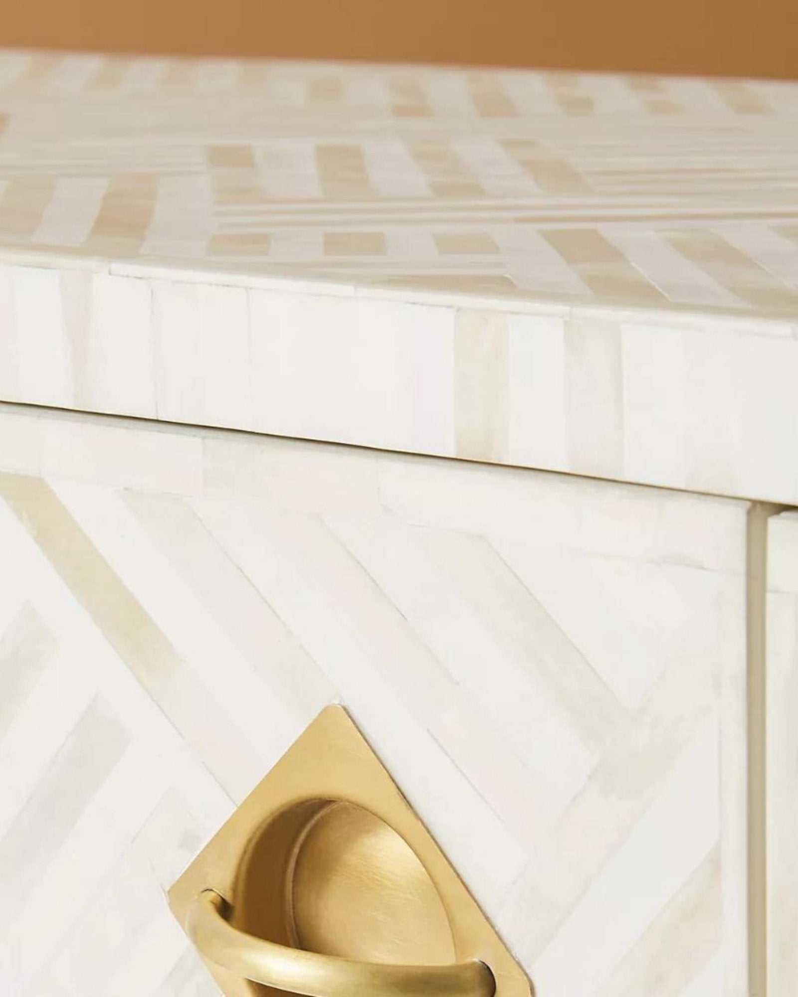 Ameerah TV Unit Cabinet - White Bone Inlay - Tabeer Homes