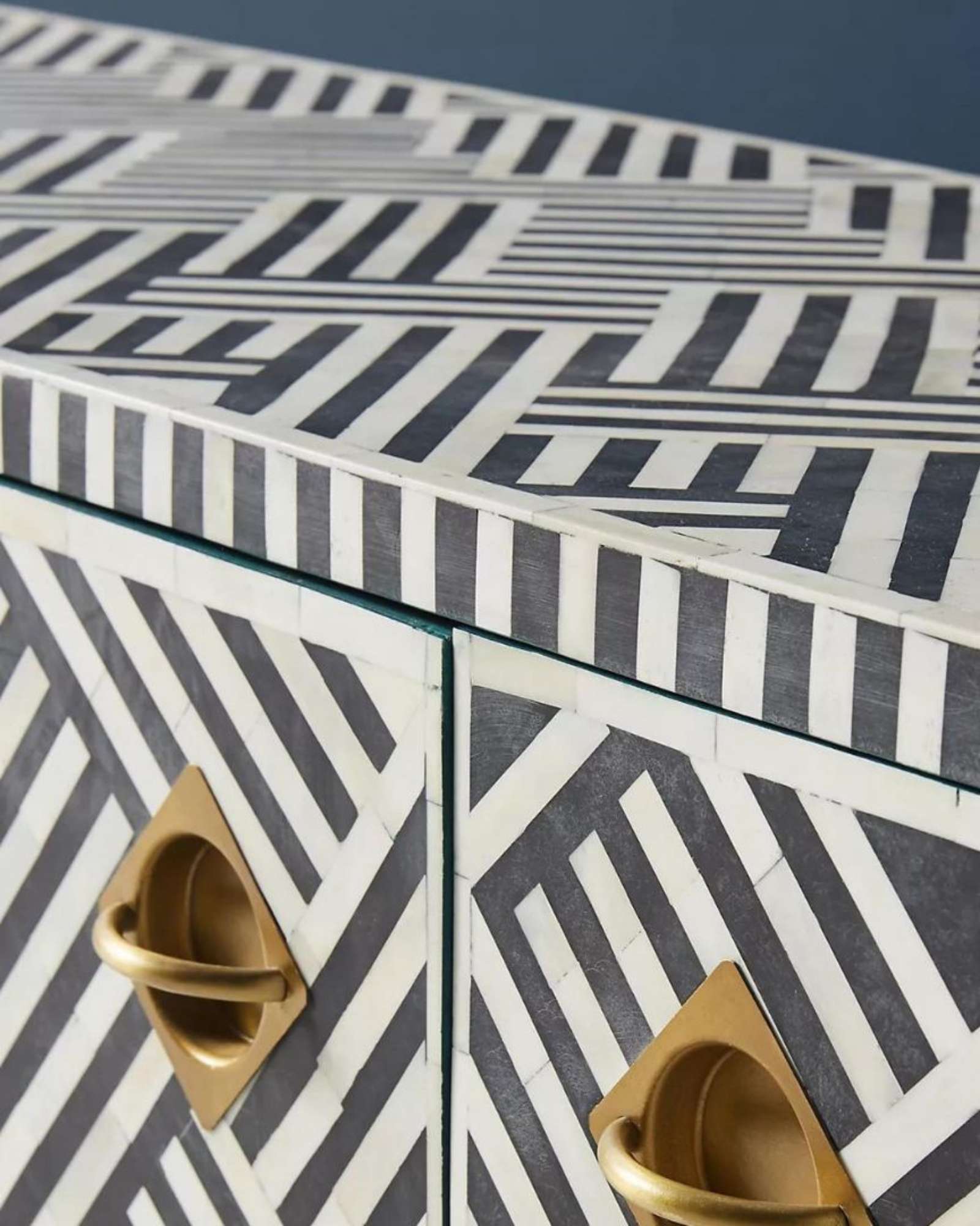 Ameerah TV Unit Cabinet - Black & White Bone Inlay - Tabeer Homes