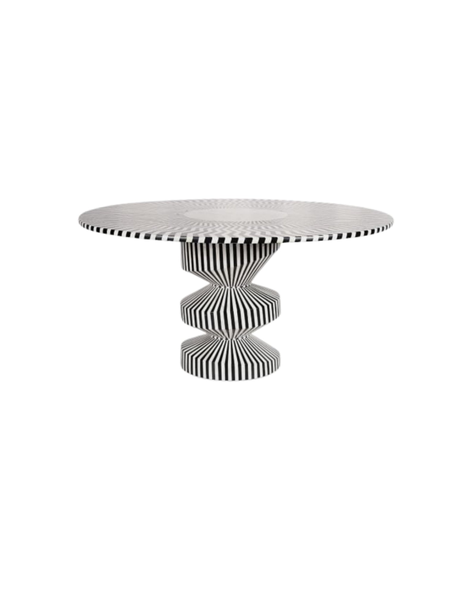 Axis Dining Table, black and white bone inlay design, handcrafted geometric pattern by Tabeer Homes.