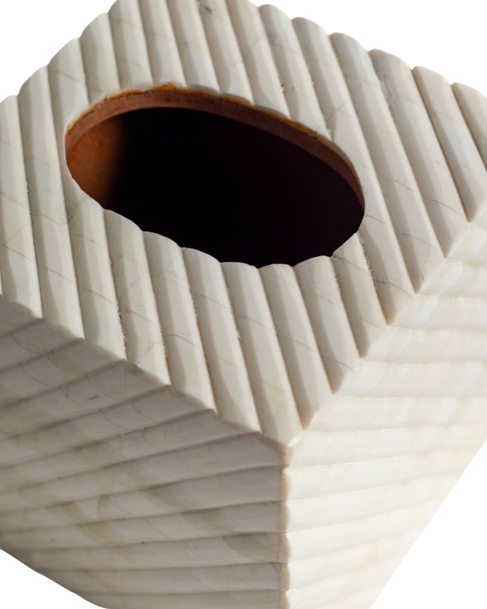 Hand carved bone tissue box with textured geometric pattern, decorative square tissue holder in natural ivory finish.