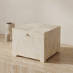 Hand carved bone decorative box with geometric texture, square storage box in natural ivory finish