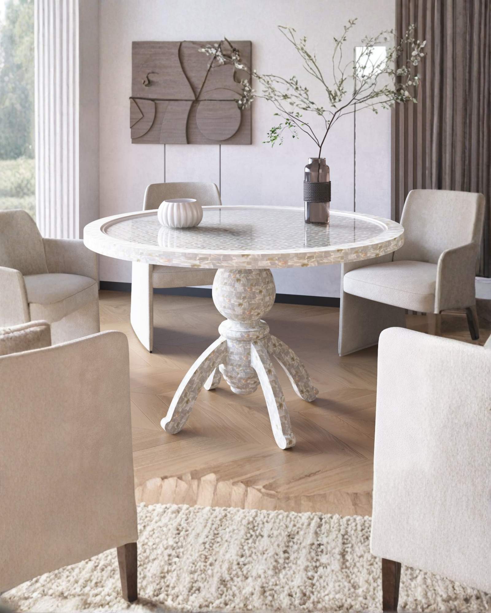 Behrooz Dining Table - Mother of Pearl 4 Seater - Tabeer Homes