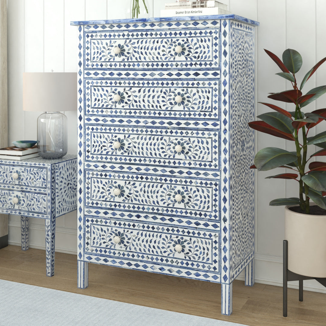 Buy Blue Bone Inlay Chest of Drawers in Dubai - Tabeer Homes Buy Blue Bone Inlay Chest of Drawers in Dubai - Tabeer Homes
