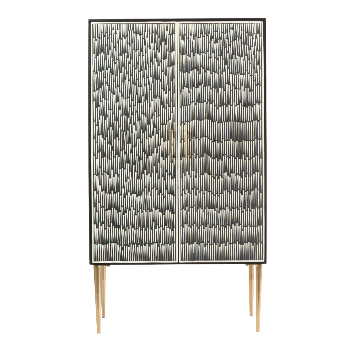 Elnaz Bar Cabinet - Black & White Bone Inlay by Tabeer Homes