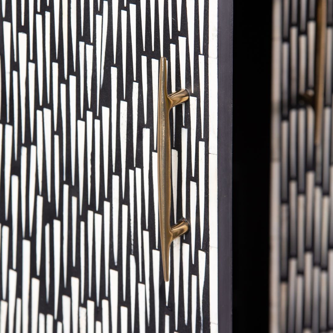 Elnaz Bar Cabinet - Black & White Bone Inlay by Tabeer Homes
