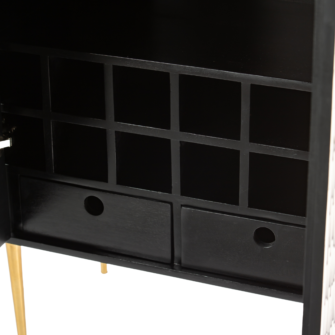 Elnaz Bar Cabinet - Black & White Bone Inlay by Tabeer Homes