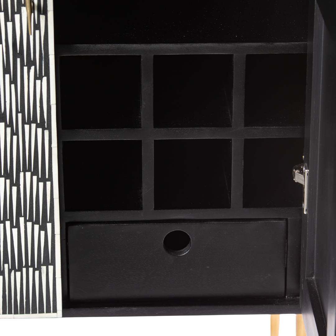 Elnaz Bar Cabinet - Black & White Bone Inlay by Tabeer Homes