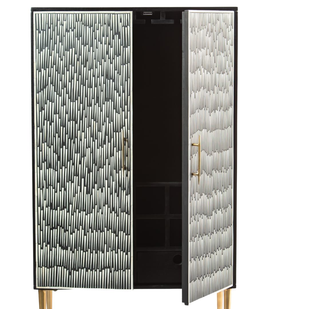 Elnaz Bar Cabinet - Black & White Bone Inlay by Tabeer Homes