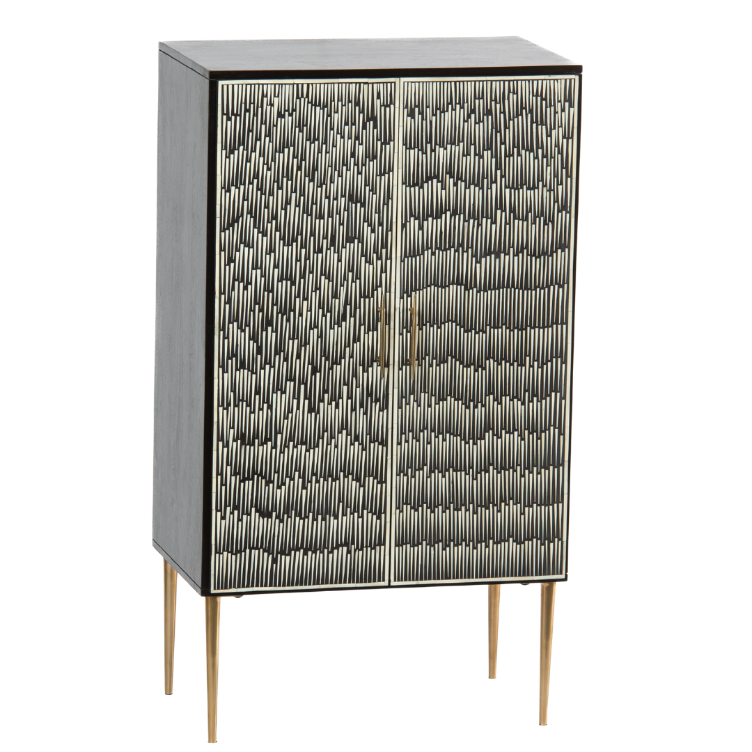 Elnaz Bar Cabinet - Black & White Bone Inlay by Tabeer Homes