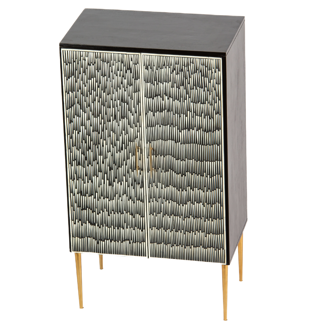 Elnaz Bar Cabinet - Black & White Bone Inlay by Tabeer Homes