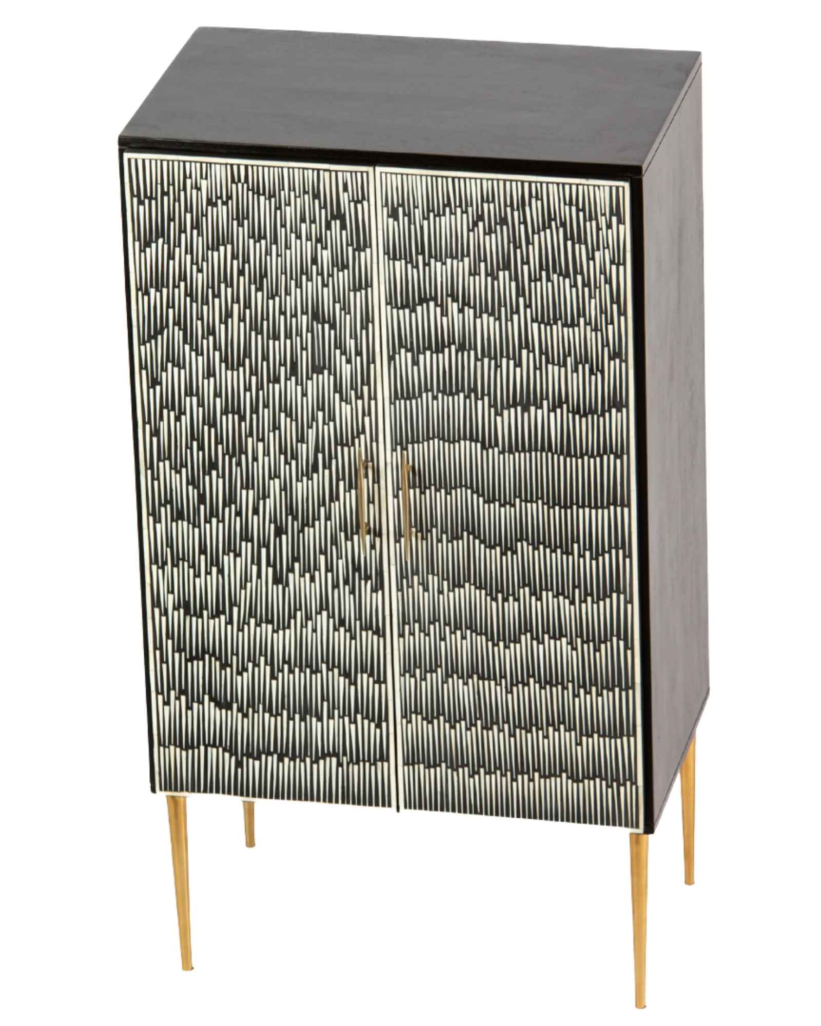 Elnaz Bar Cabinet - Black & White Bone Inlay by Tabeer Homes