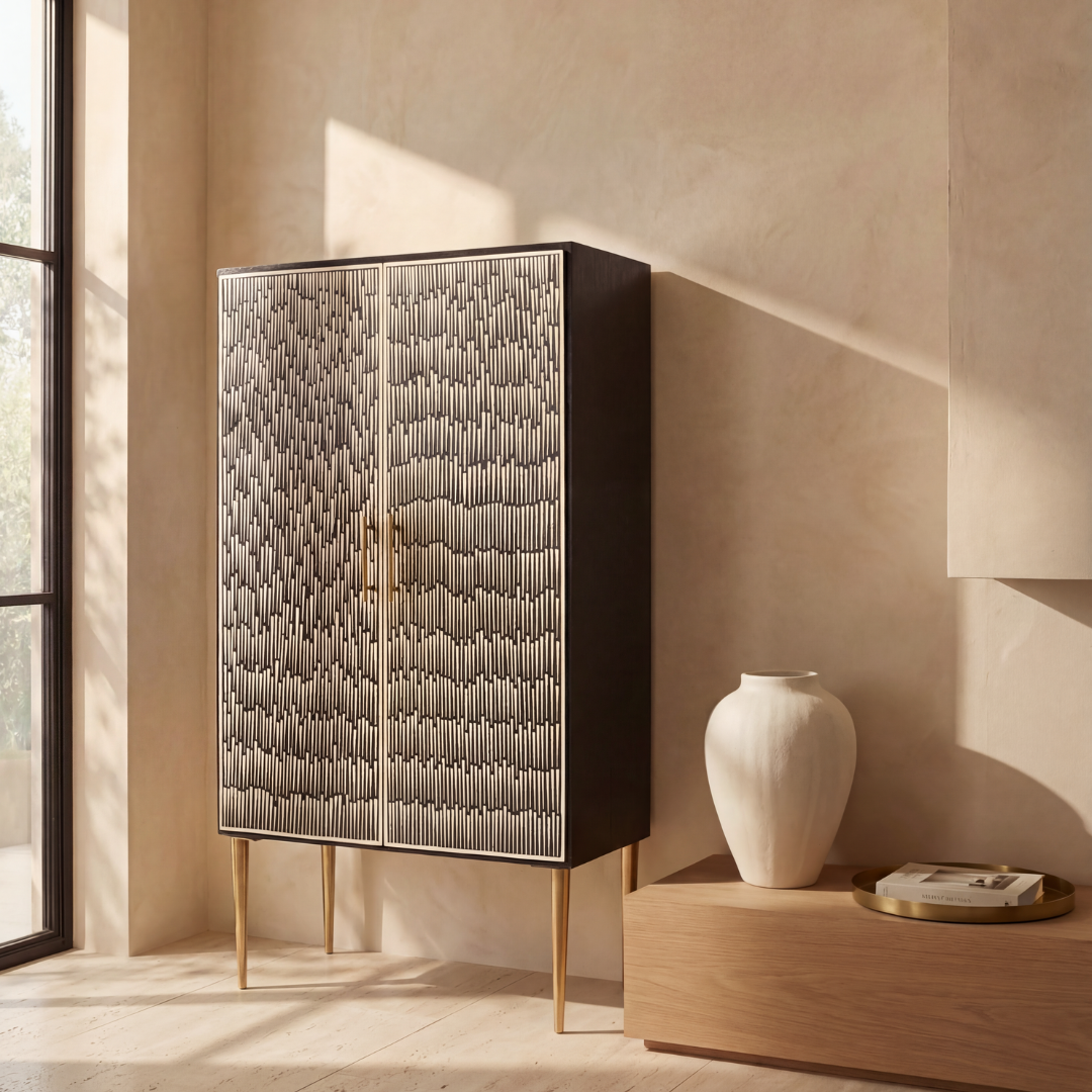 Elnaz Cabinet - Black & White Bone Inlay