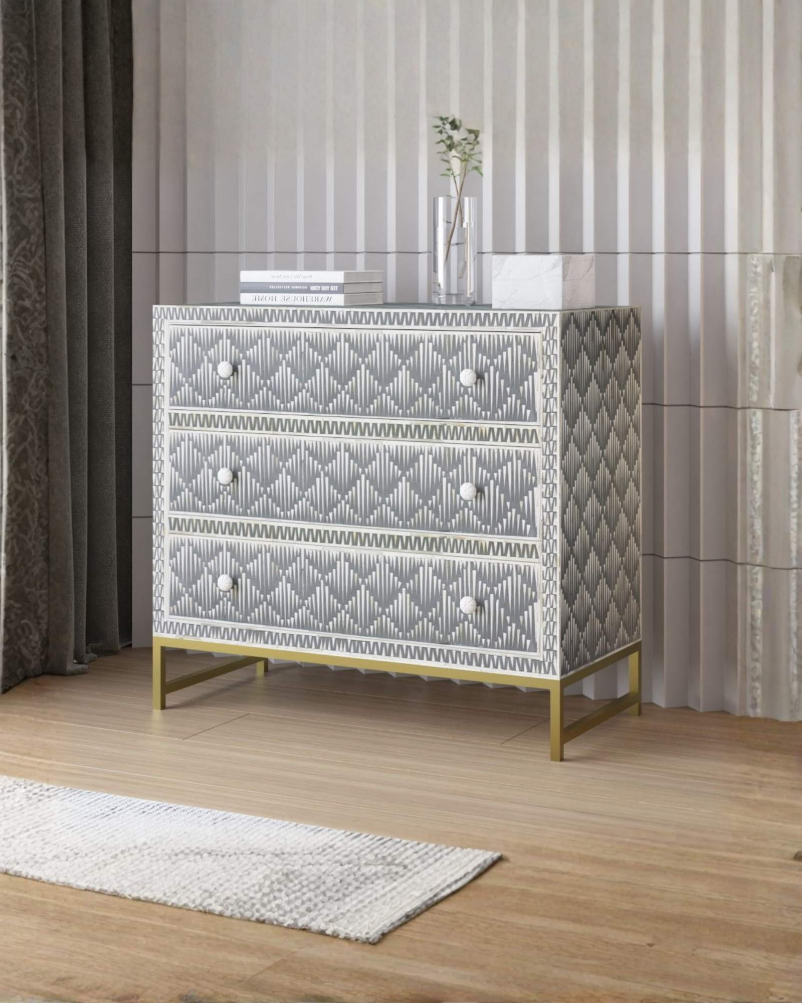 Elnaz Chest of Drawers - Grey Bone Inlay - Tabeer Homes