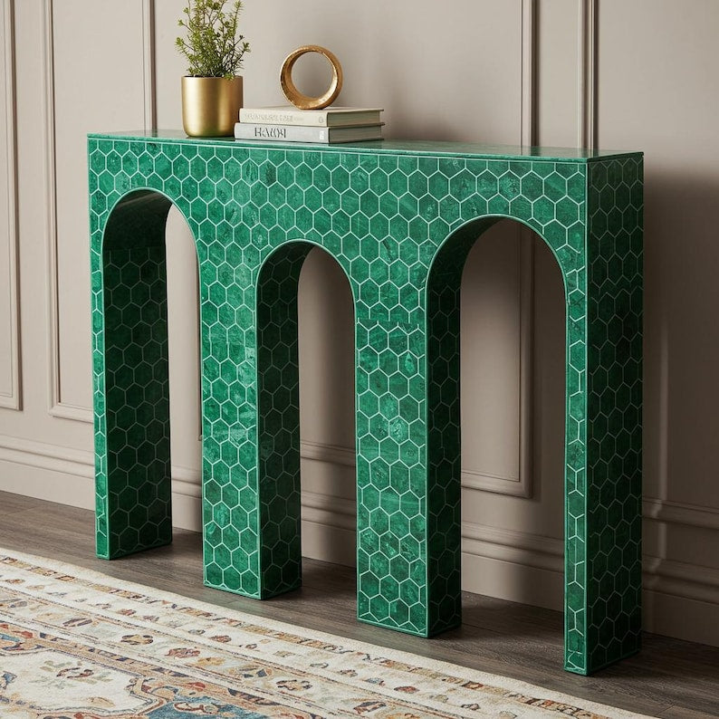 Emera Console Table - Green Bone Inlay by Tabeer Homes