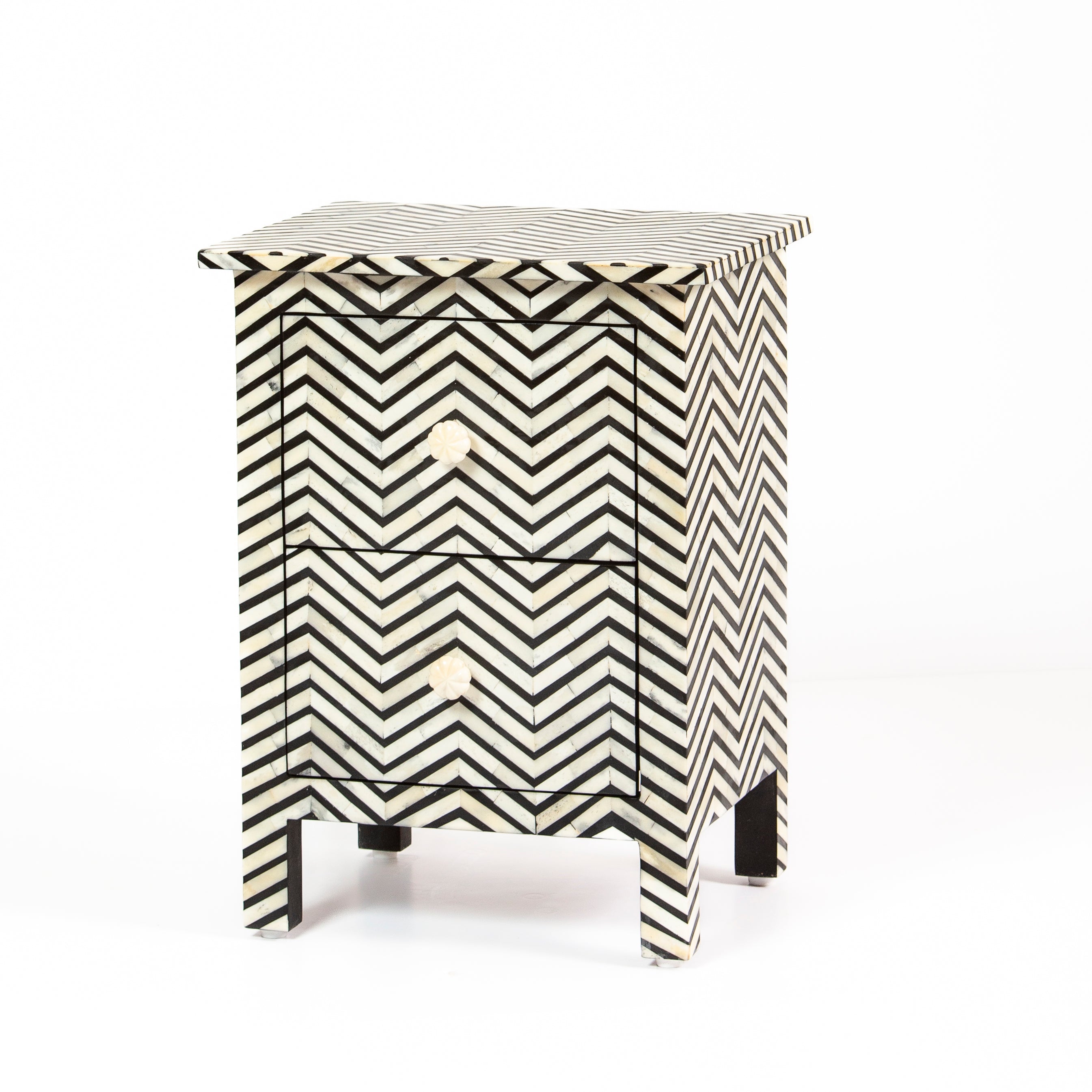 Isra Side Drawer - Black & White Bone Inlay