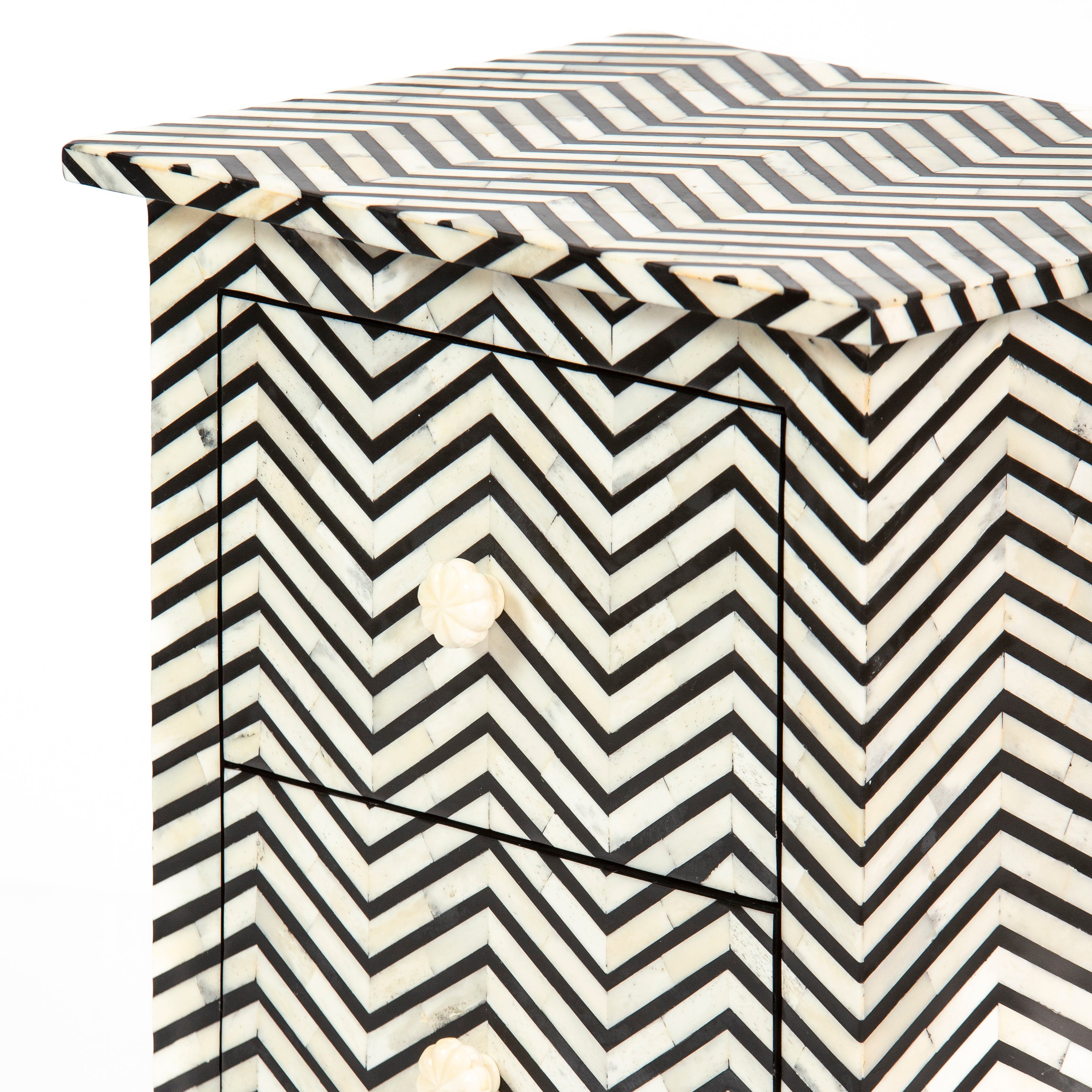 Isra Side Drawer - Black & White Bone Inlay