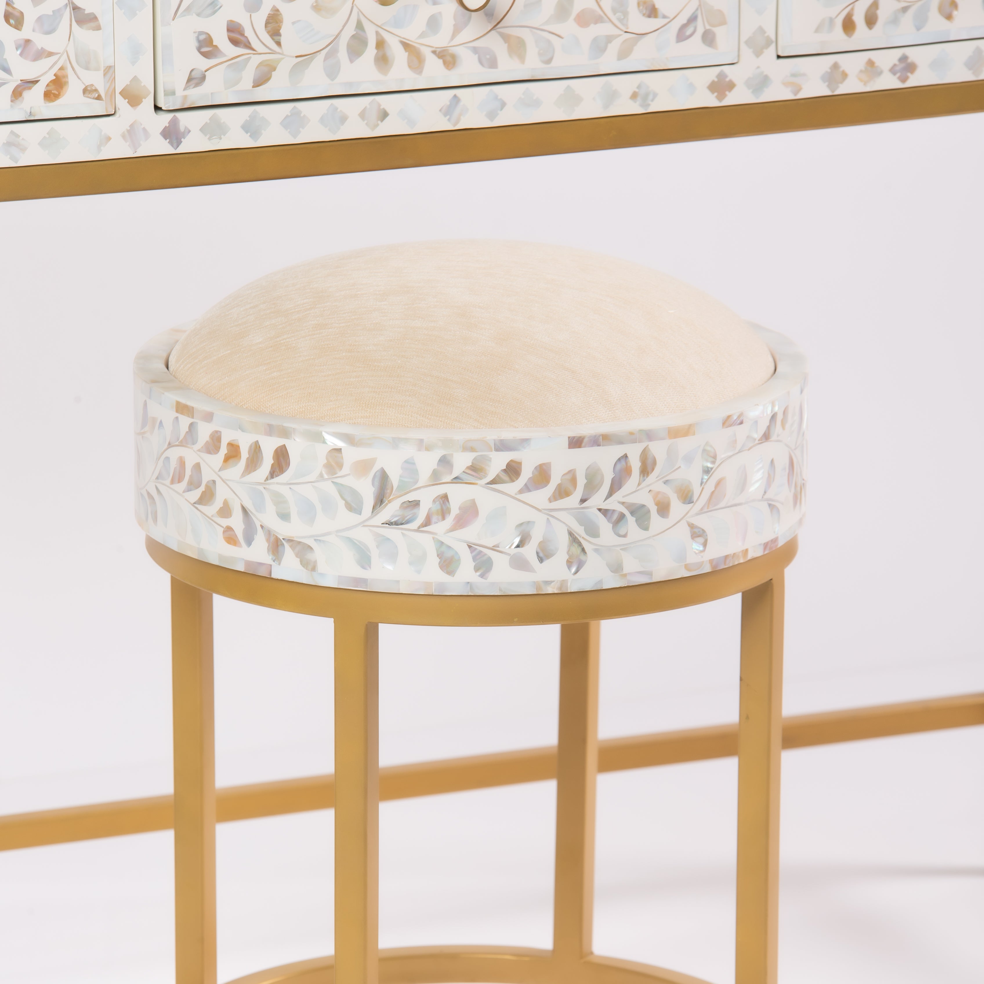 Iris Dresser Console & Stool - White Mother of Pearl Inlay