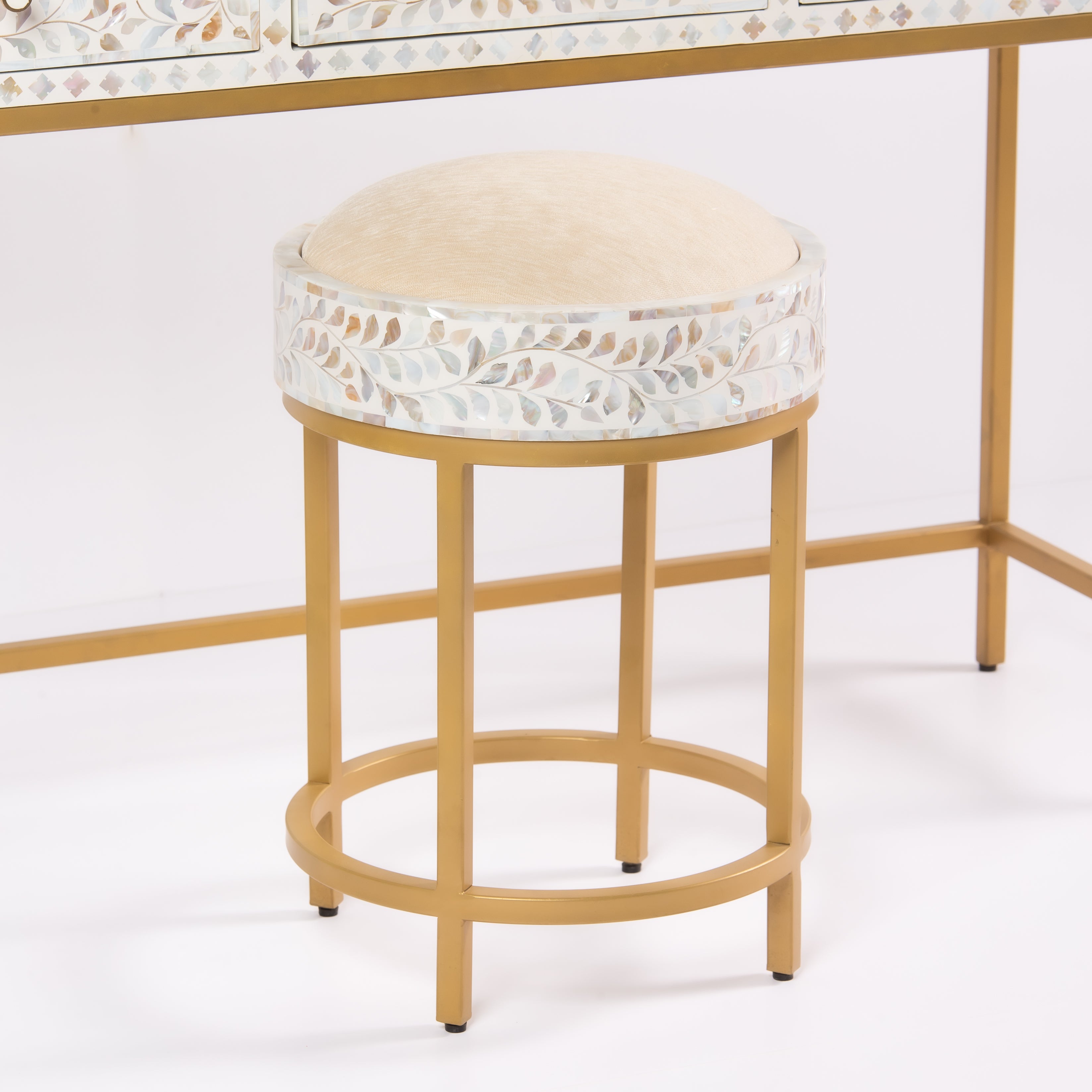 Iris Dresser Console & Stool - White Mother of Pearl Inlay