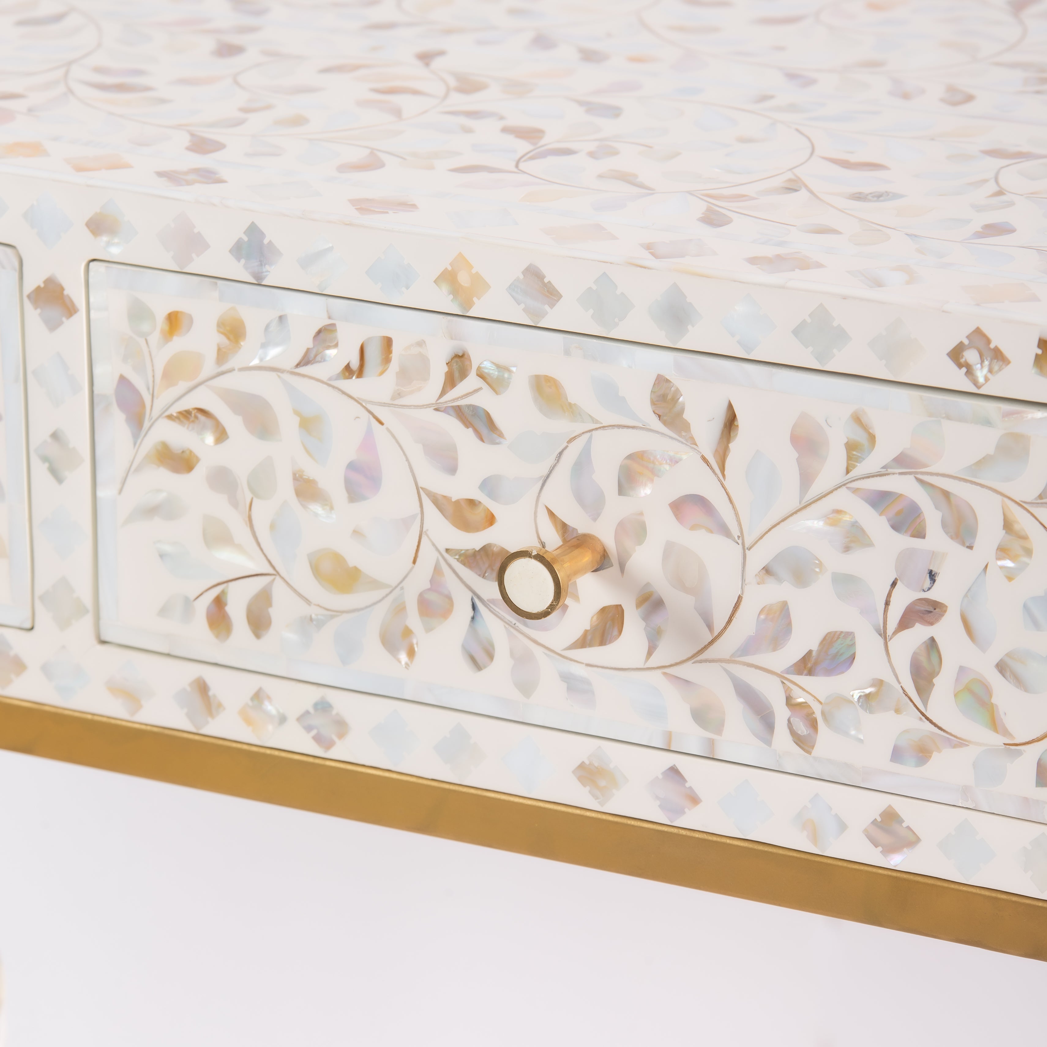 Iris Dresser Console & Stool - White Mother of Pearl Inlay