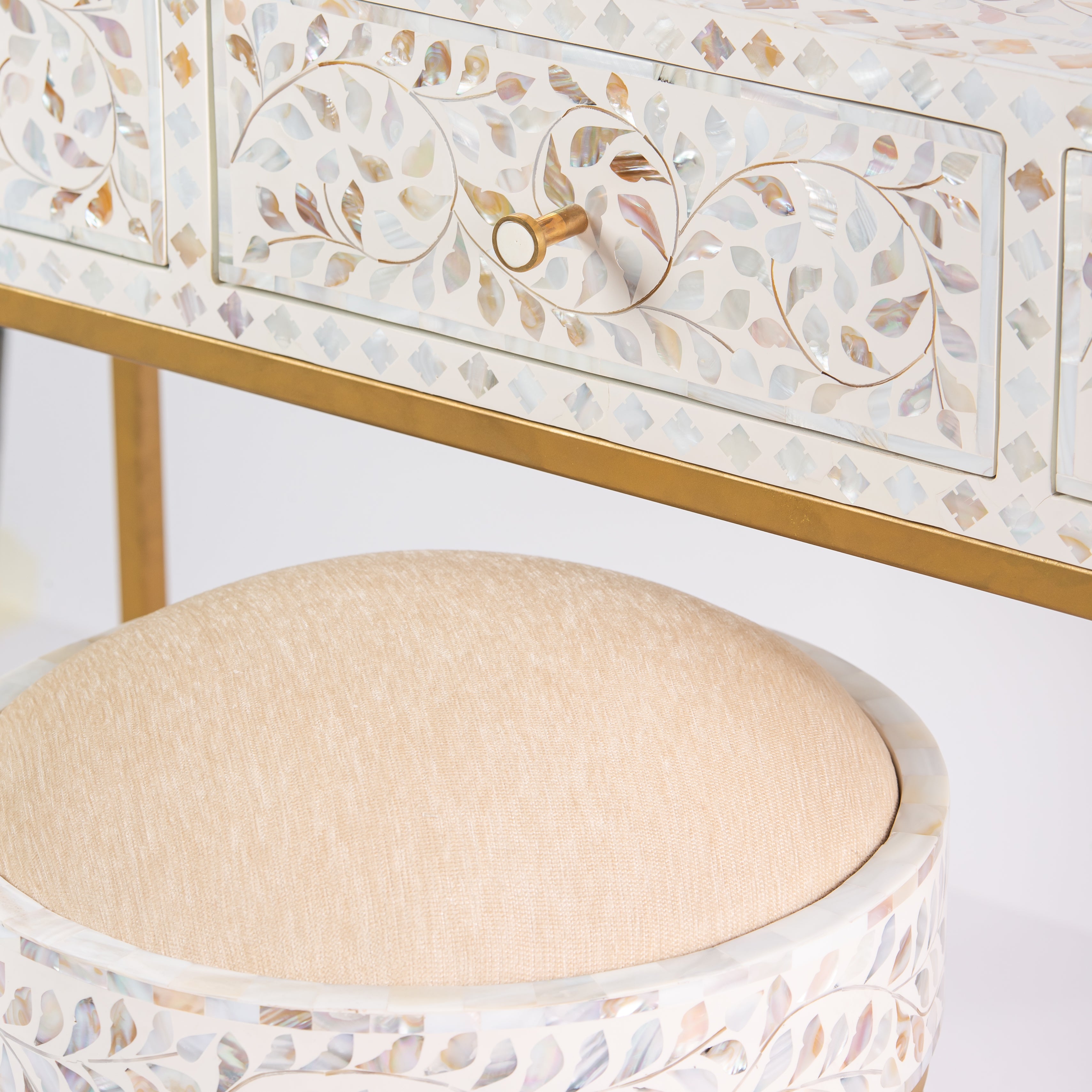 Iris Dresser Console & Stool - White Mother of Pearl Inlay