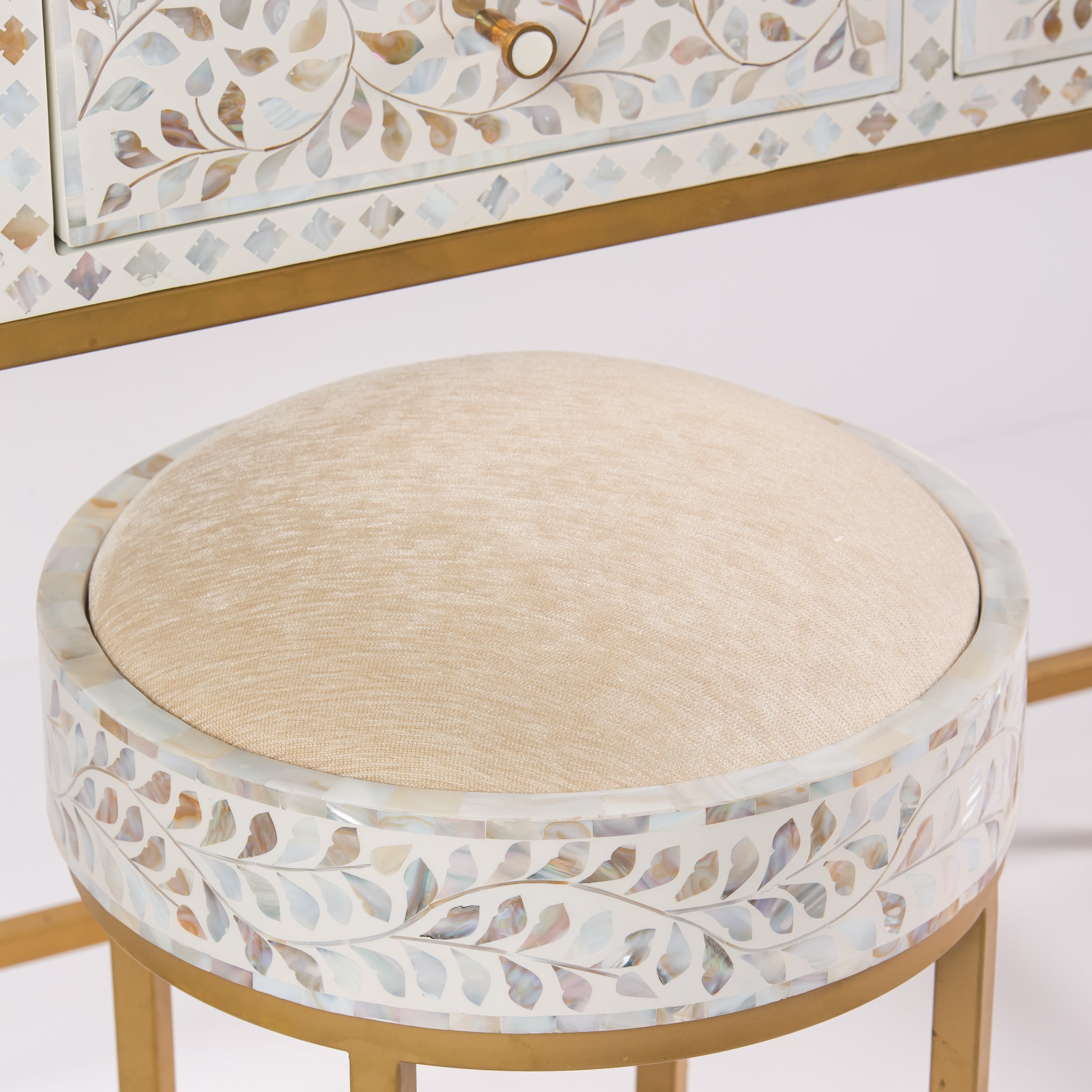 Iris Dresser Console & Stool - White Mother of Pearl Inlay