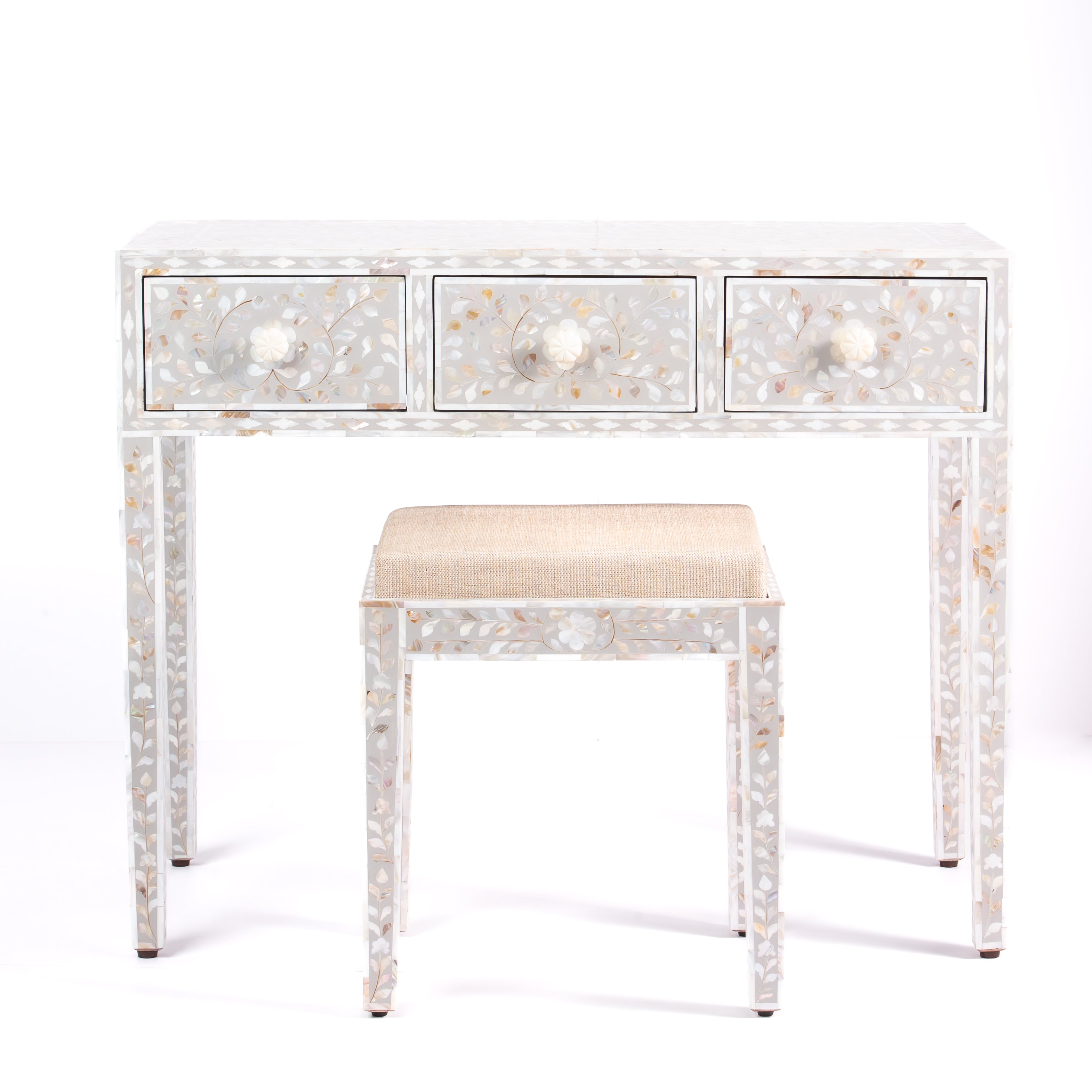 Iris Dresser Console & Stool - Pale Grey Mother of Pearl