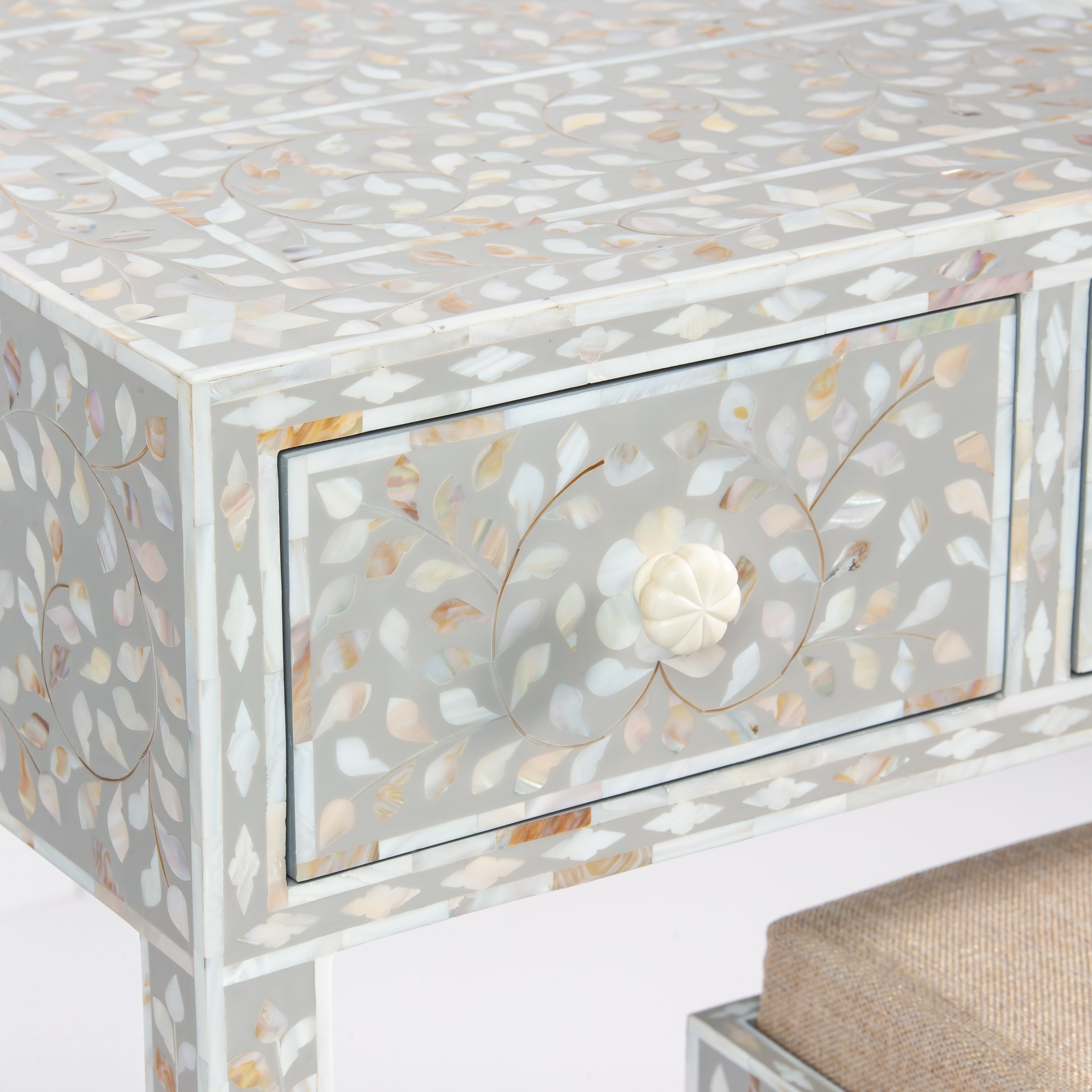 وحدة تحكم ومقعد تسريحة Iris - رمادي لؤلؤي