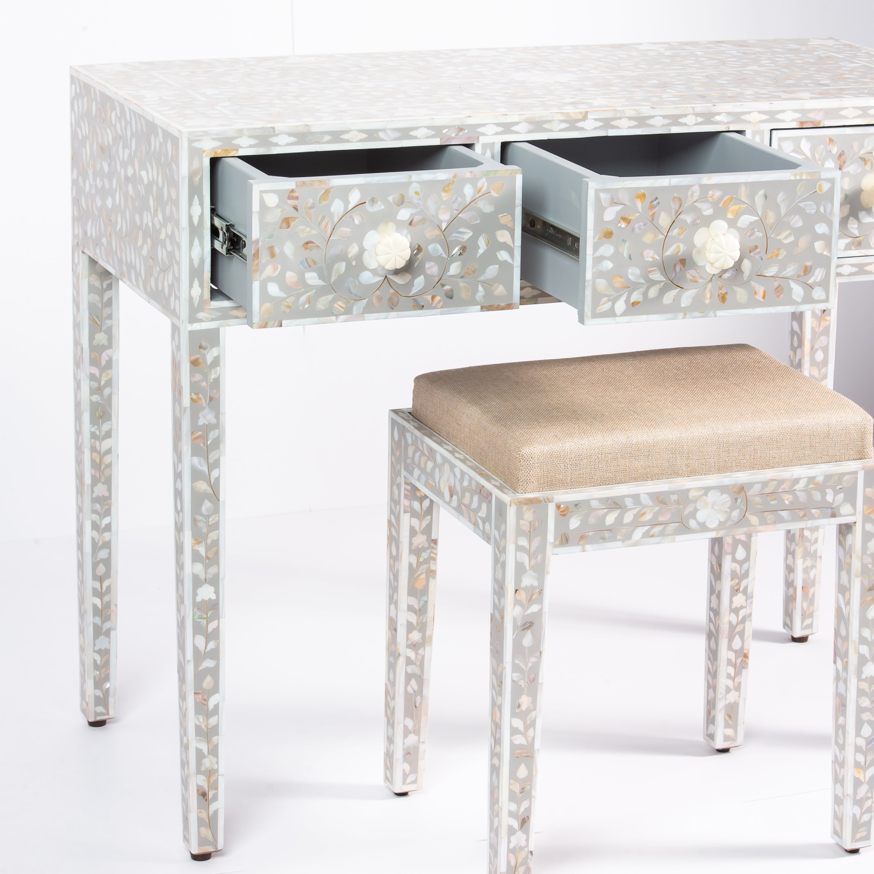 وحدة تحكم ومقعد تسريحة Iris - رمادي لؤلؤي