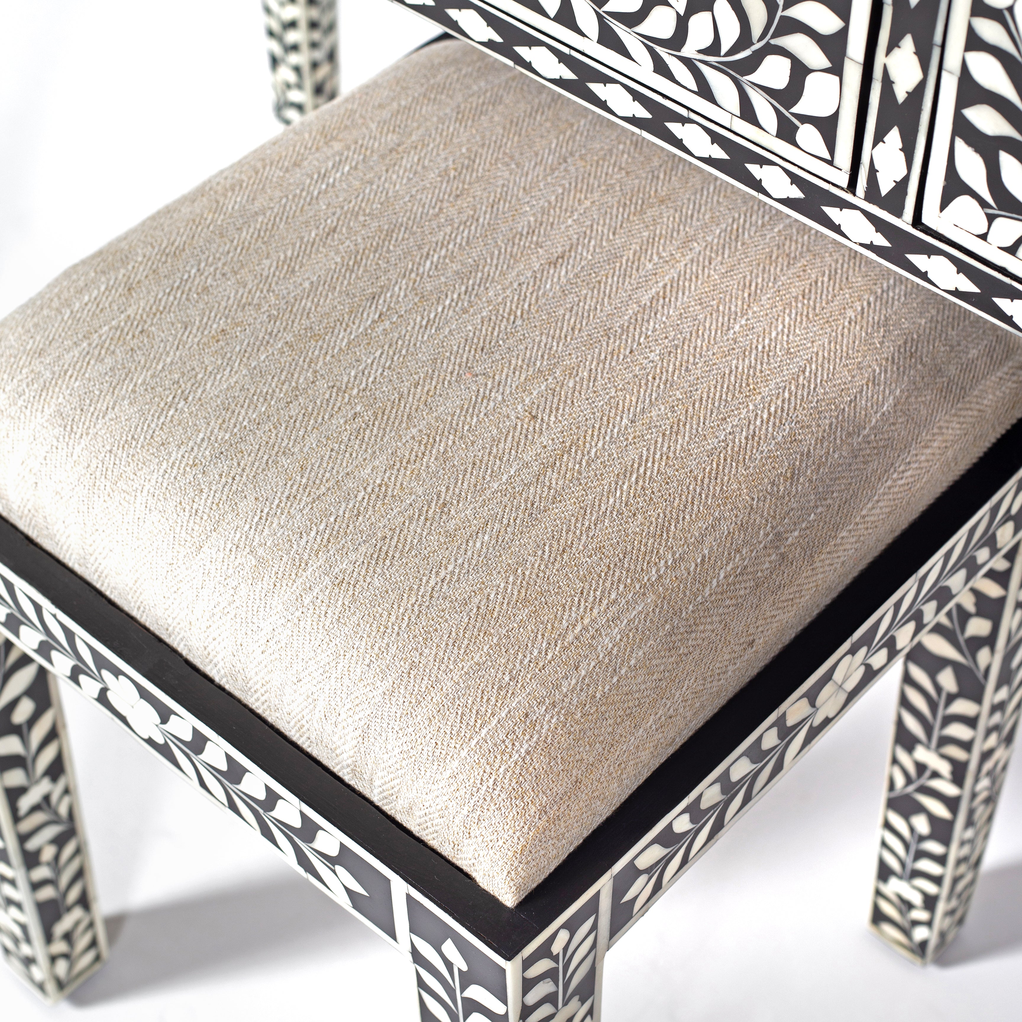 Handcrafted black bone inlay console table on mango wood, artisan-made heirloom by Tabeer Homes furniture.