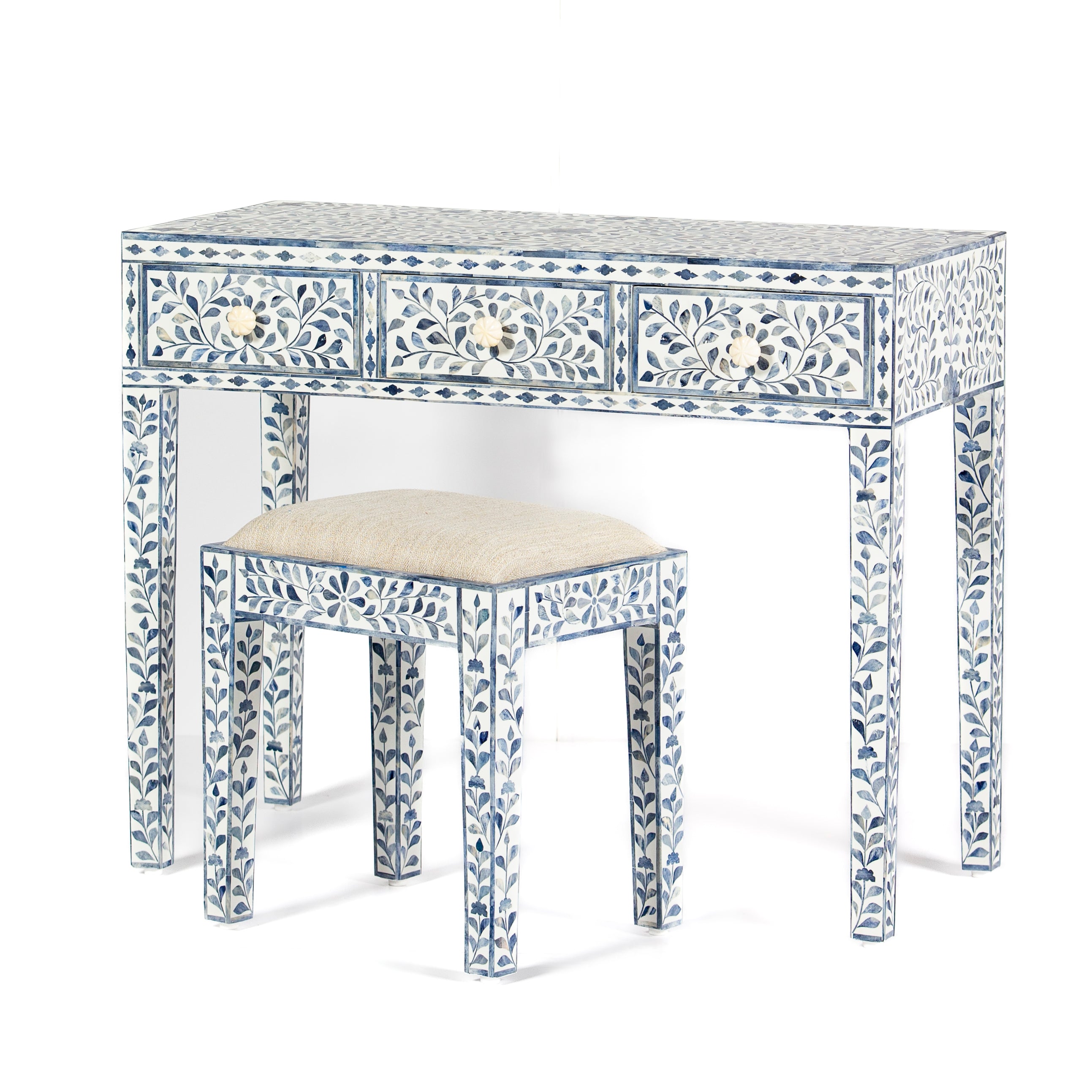 Jade Dresser Console & Stool - Blue Bone Inlay