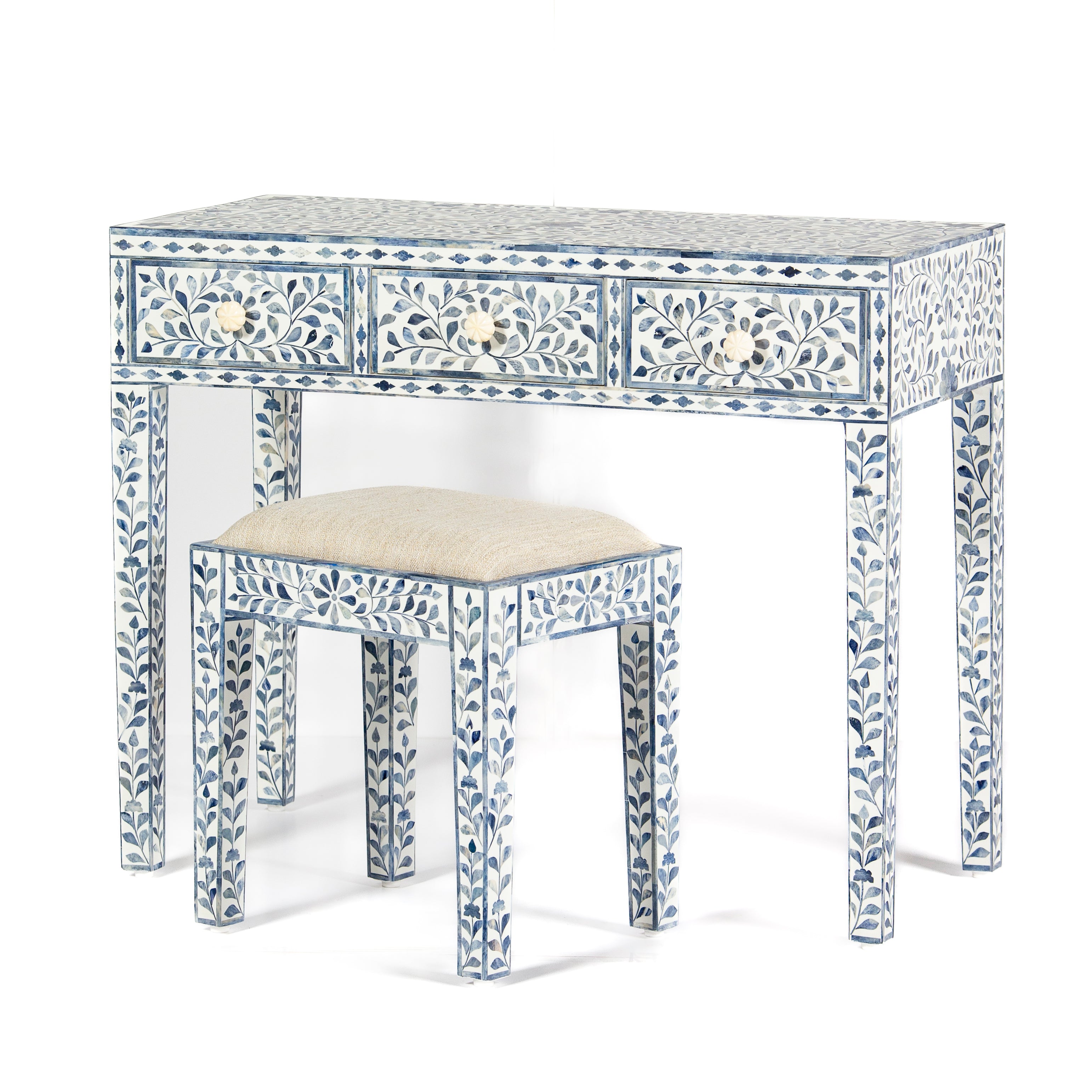 Jade Dresser Console & Stool - Blue Bone Inlay
