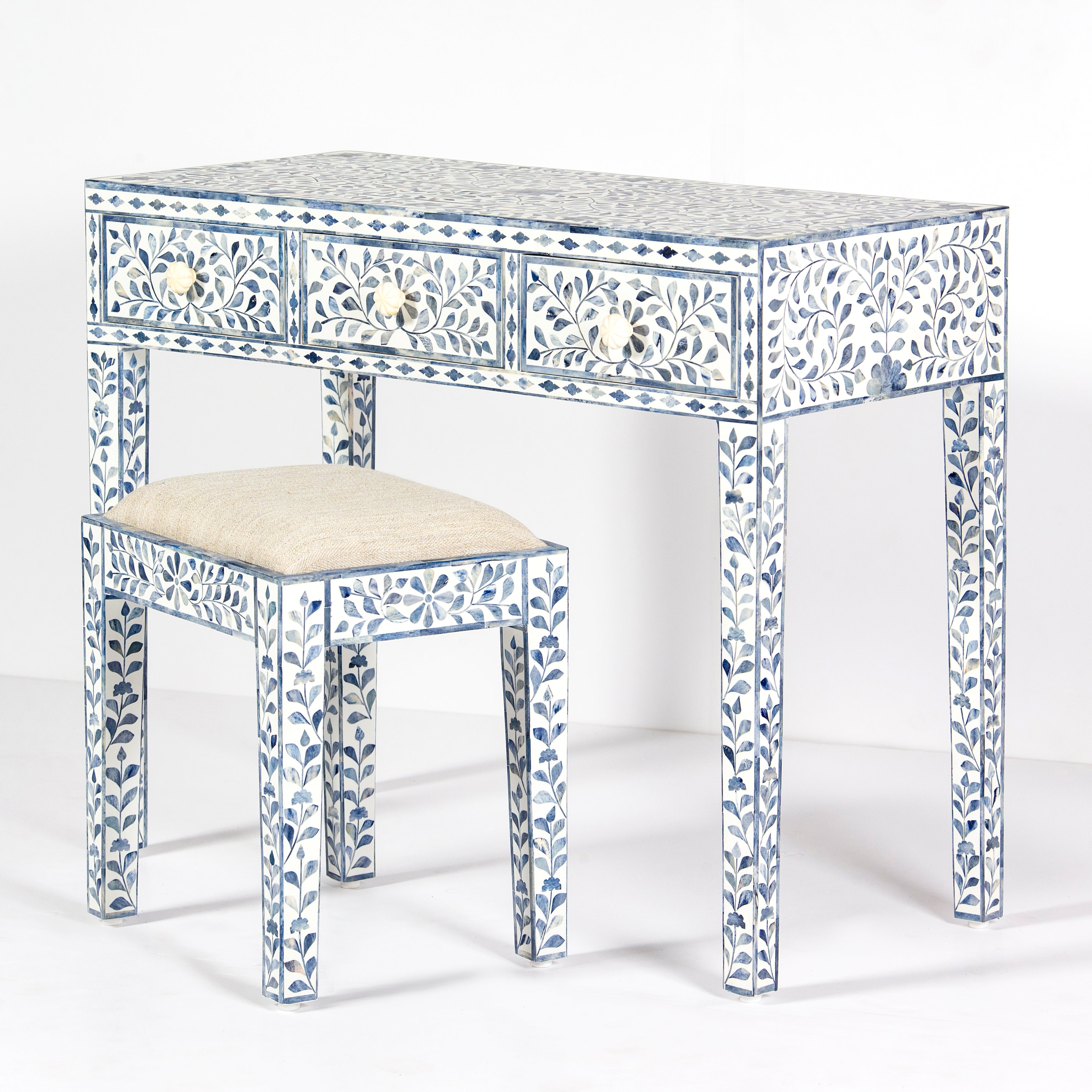 Jade Dresser Console & Stool - Blue Bone Inlay