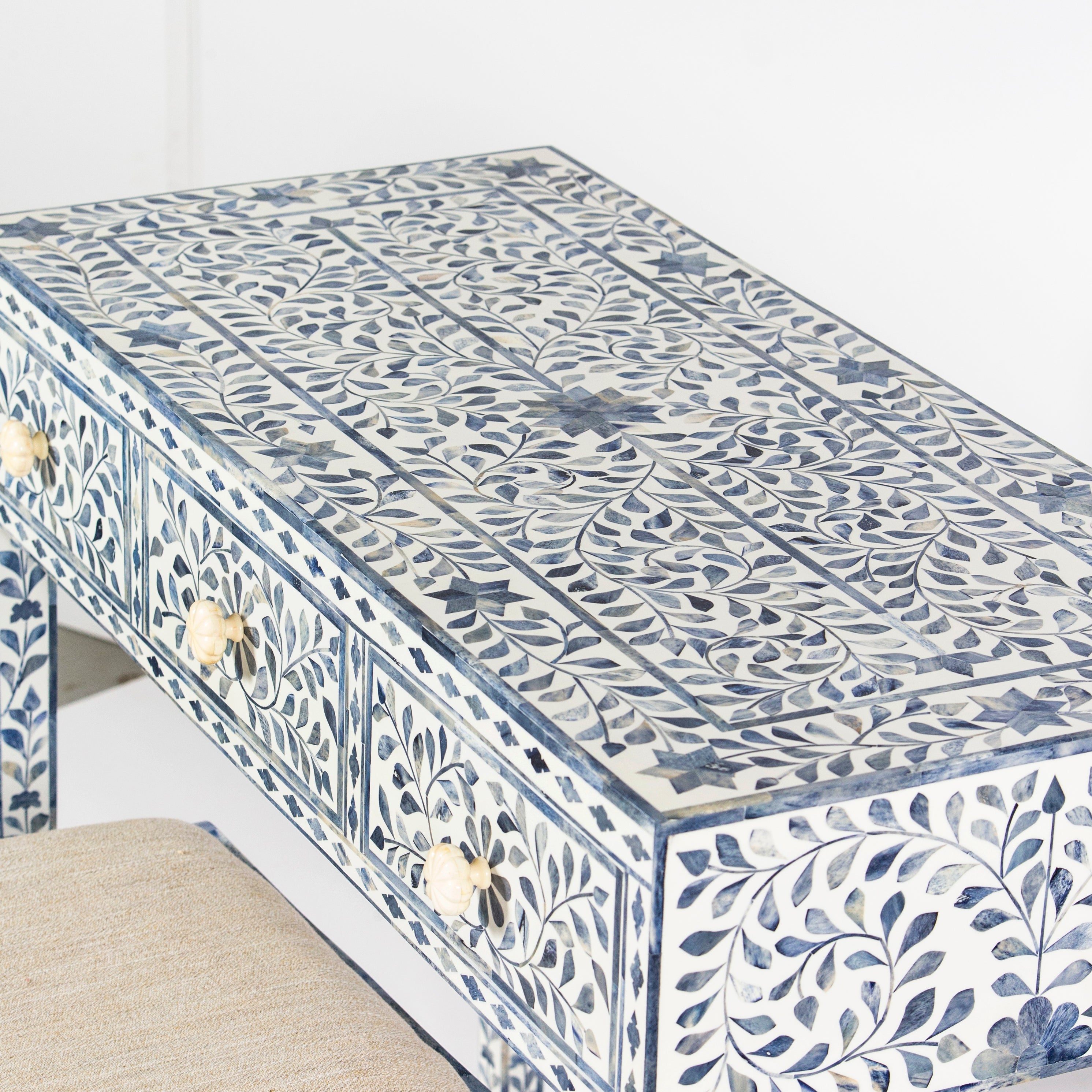 Jade Dresser Console & Stool - Blue Bone Inlay