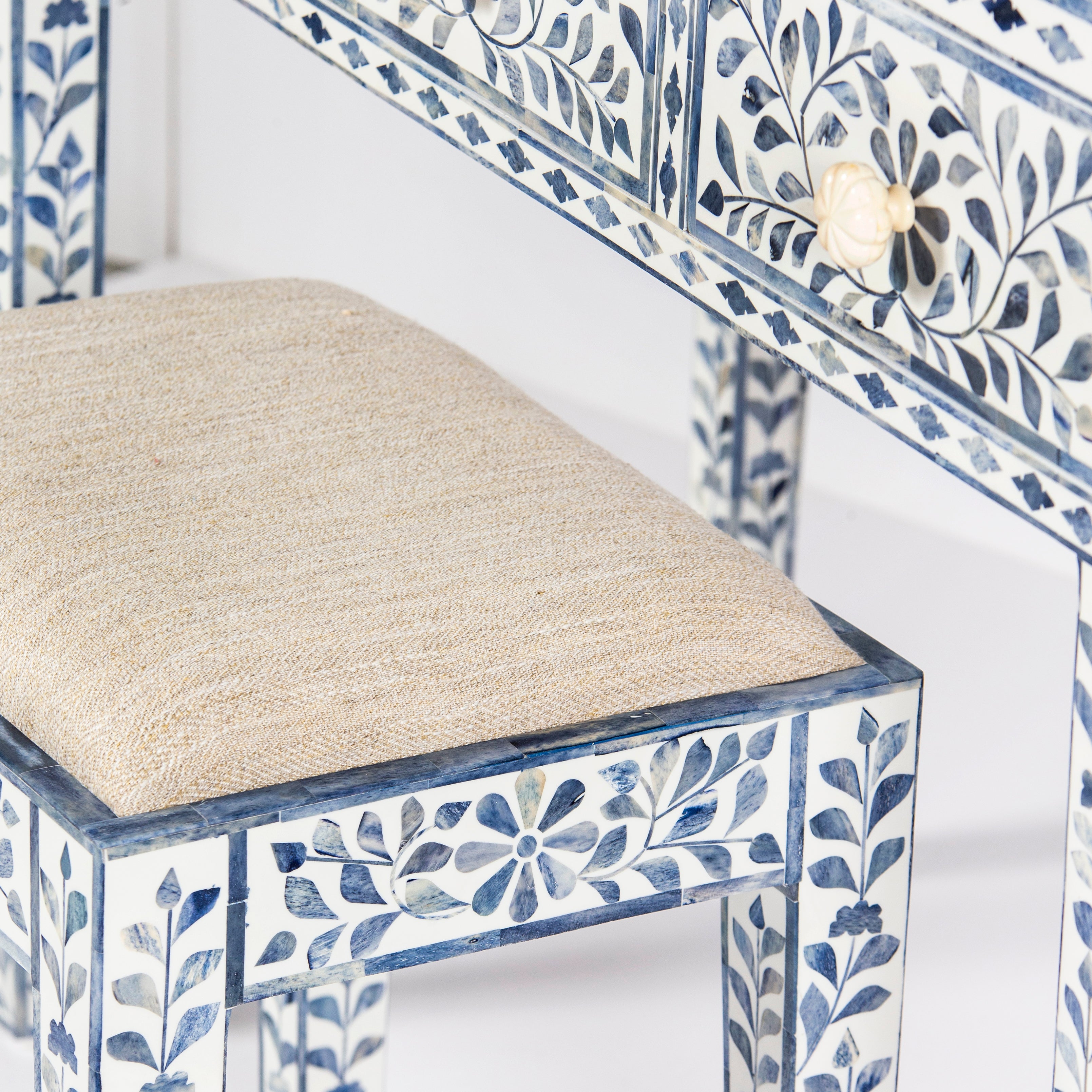 Jade Dresser Console & Stool - Blue Bone Inlay
