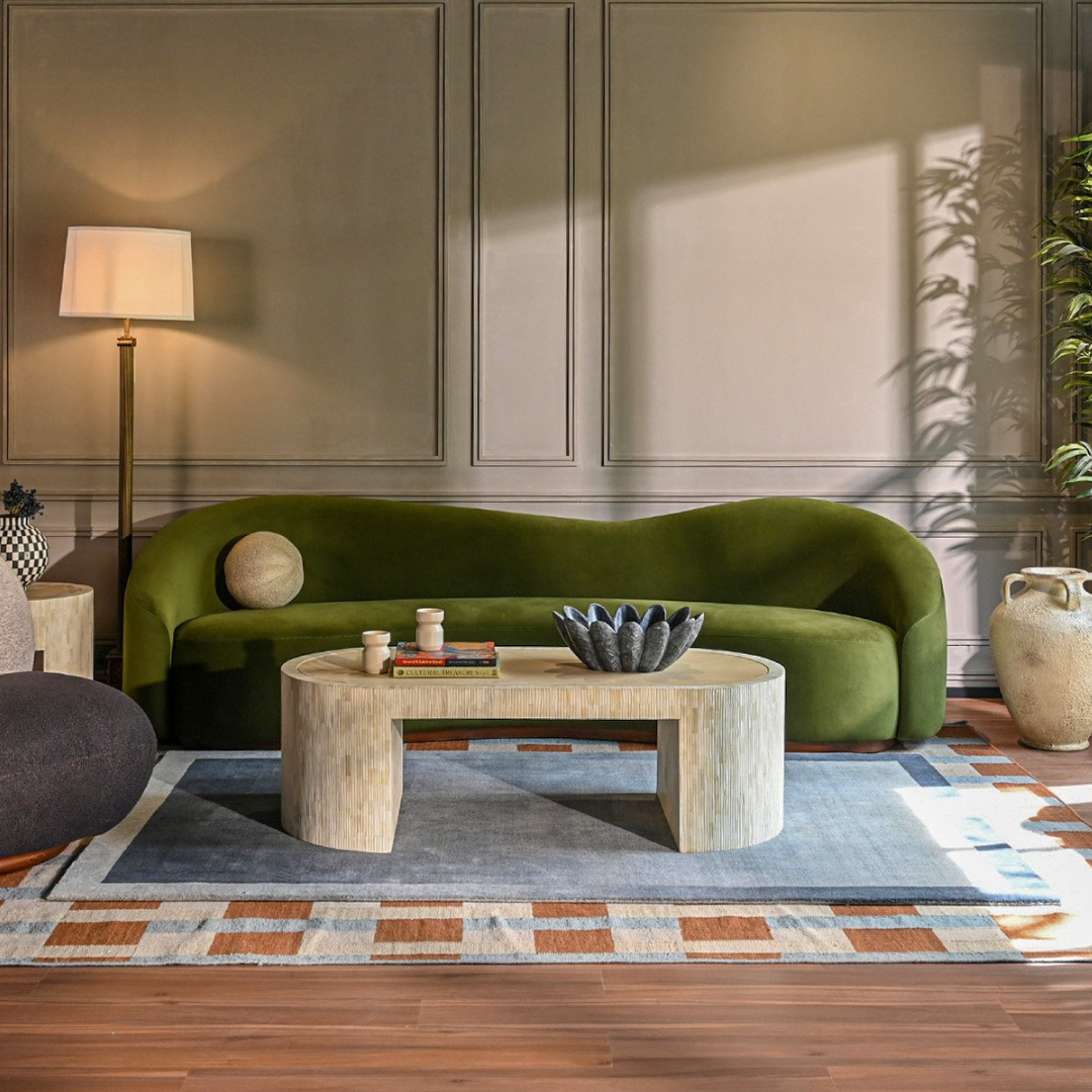 Flow Coffee Table, white bone carved design, handcrafted sculptural piece by Tabeer Homes