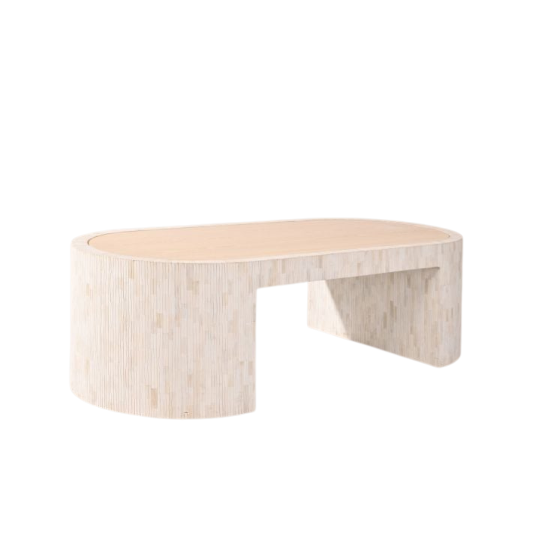 Flow Coffee Table, white bone carved design, handcrafted sculptural piece by Tabeer Homes